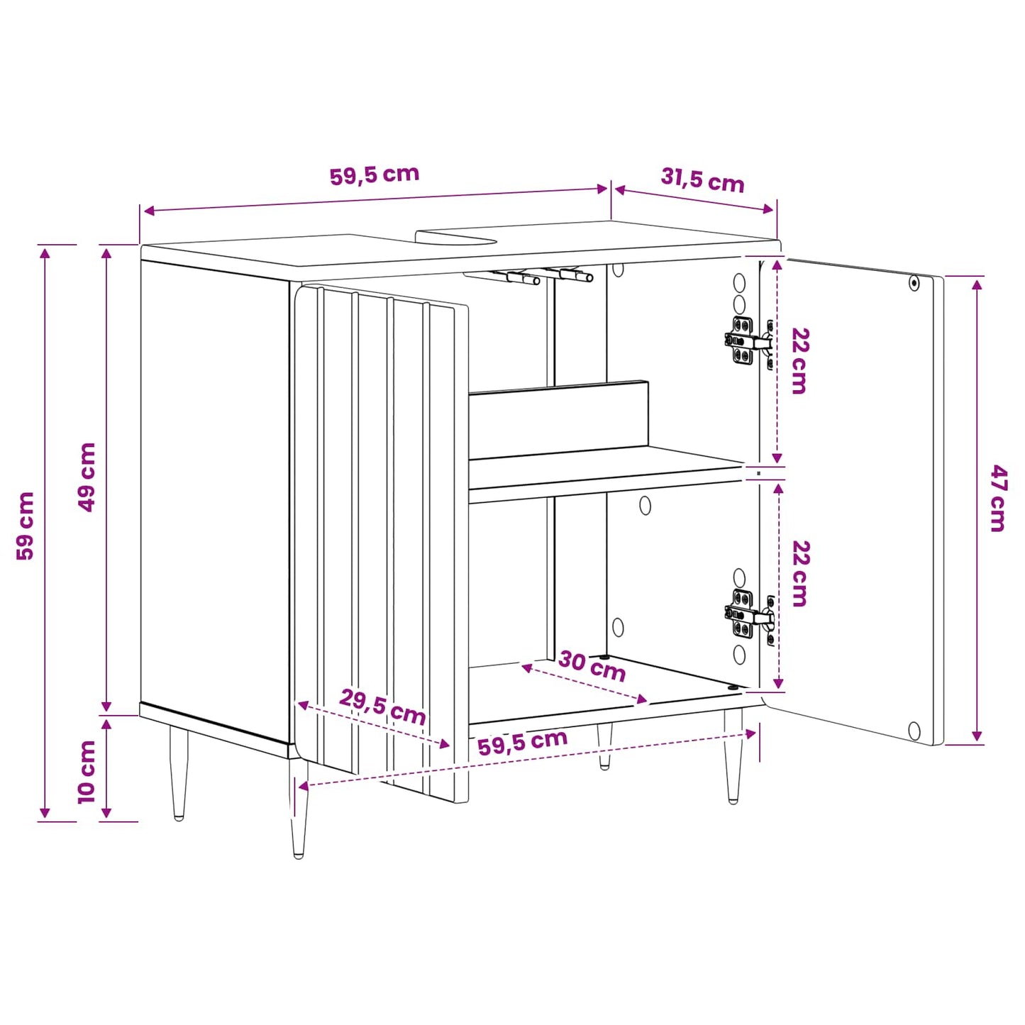 Bathroom Sink Cabinet ZWOLLE Grey Sonoma 59.5 x 31.5x 59 cm