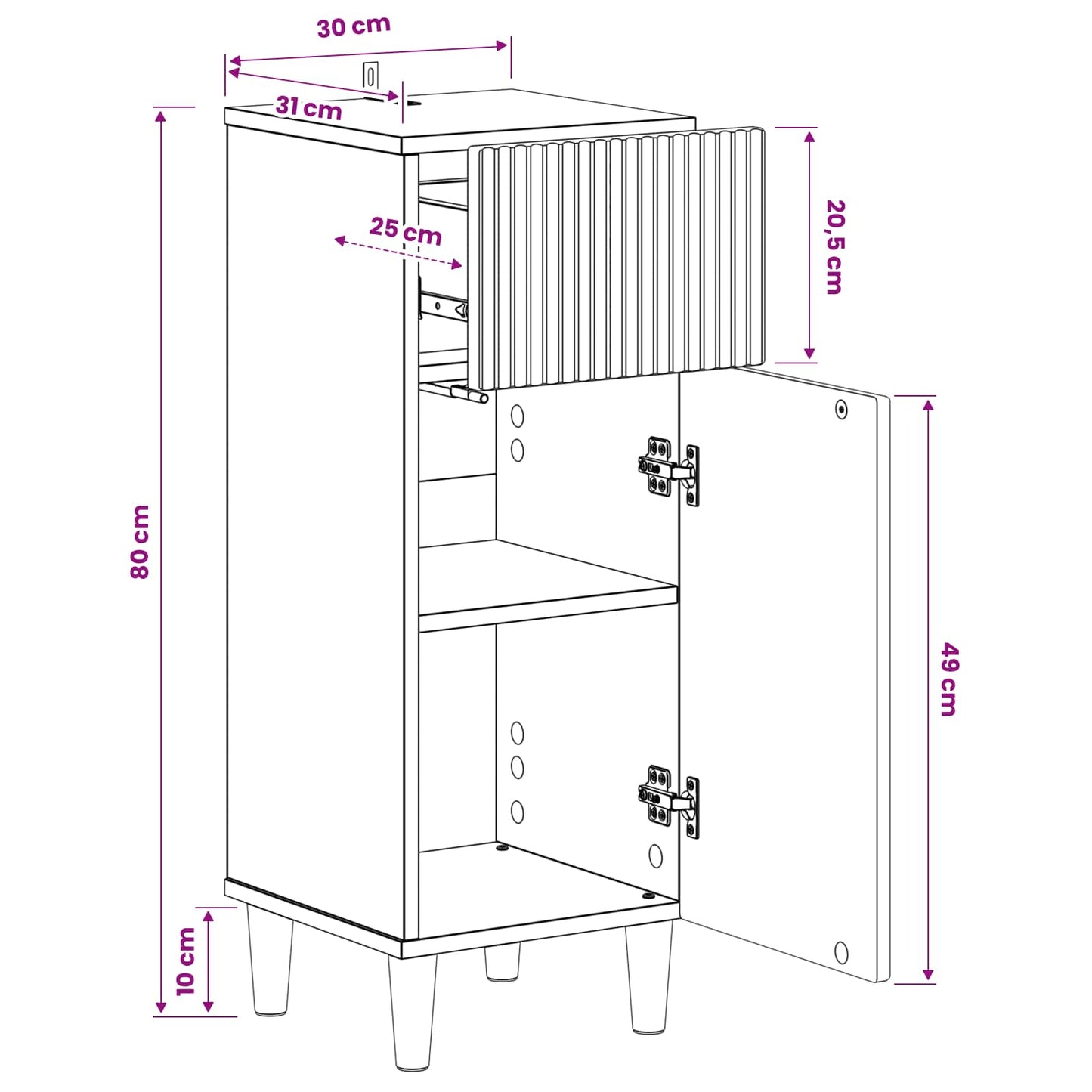 Bathroom Storage Cainet ARNHEM Black 30 x 31 x 80 cm