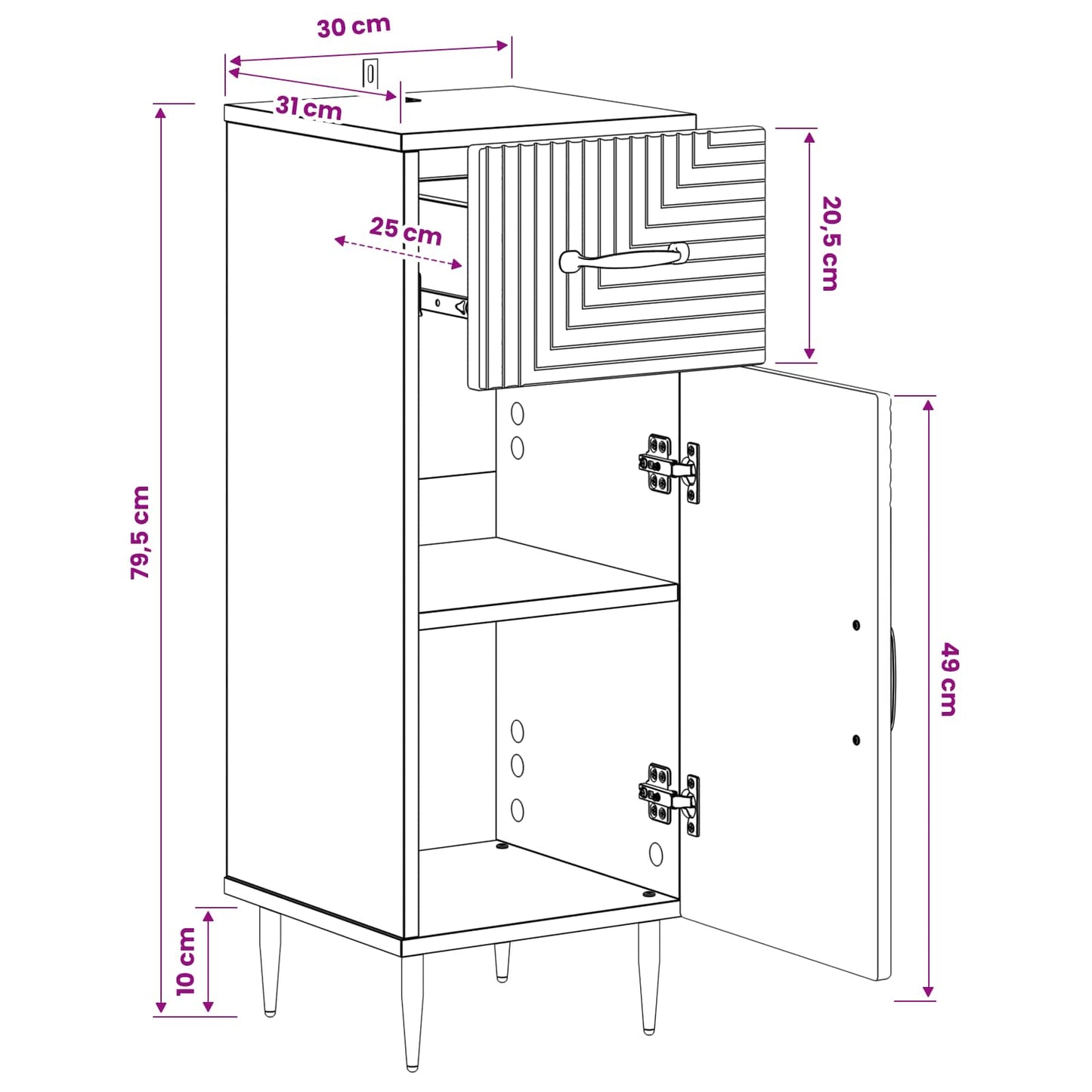 Bathroom Storage Cainet HAARLEM Black 30 x 31 x 80 cm