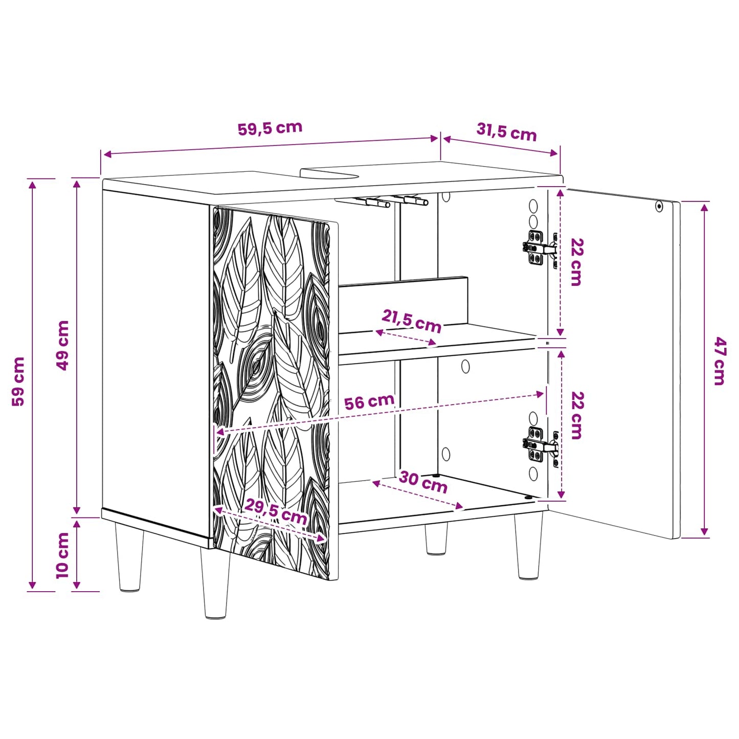 Bathroom Sink Cabinet DELFT Artisan Oak 59.5 x 31.5x 59 cm