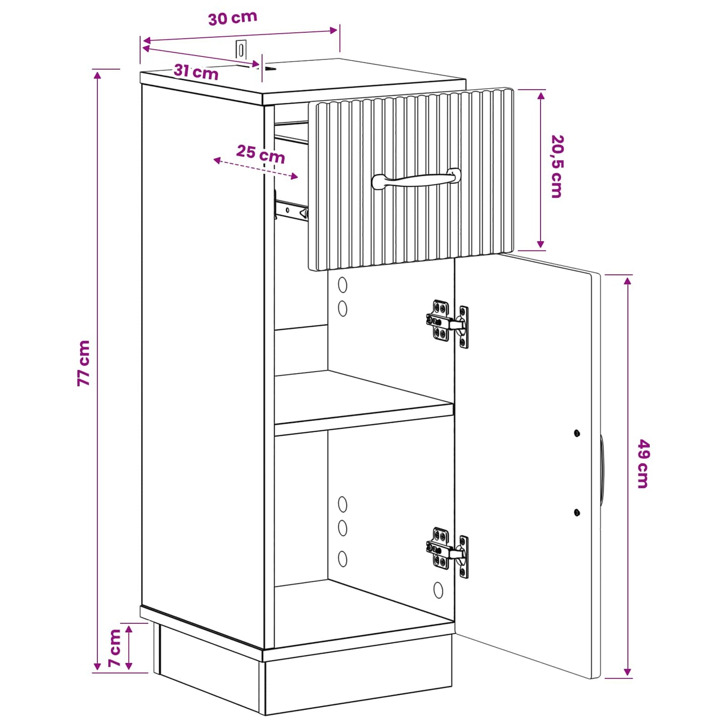 Bathroom Storage Cainet HOORN Black 30 x 31 x 77 cm