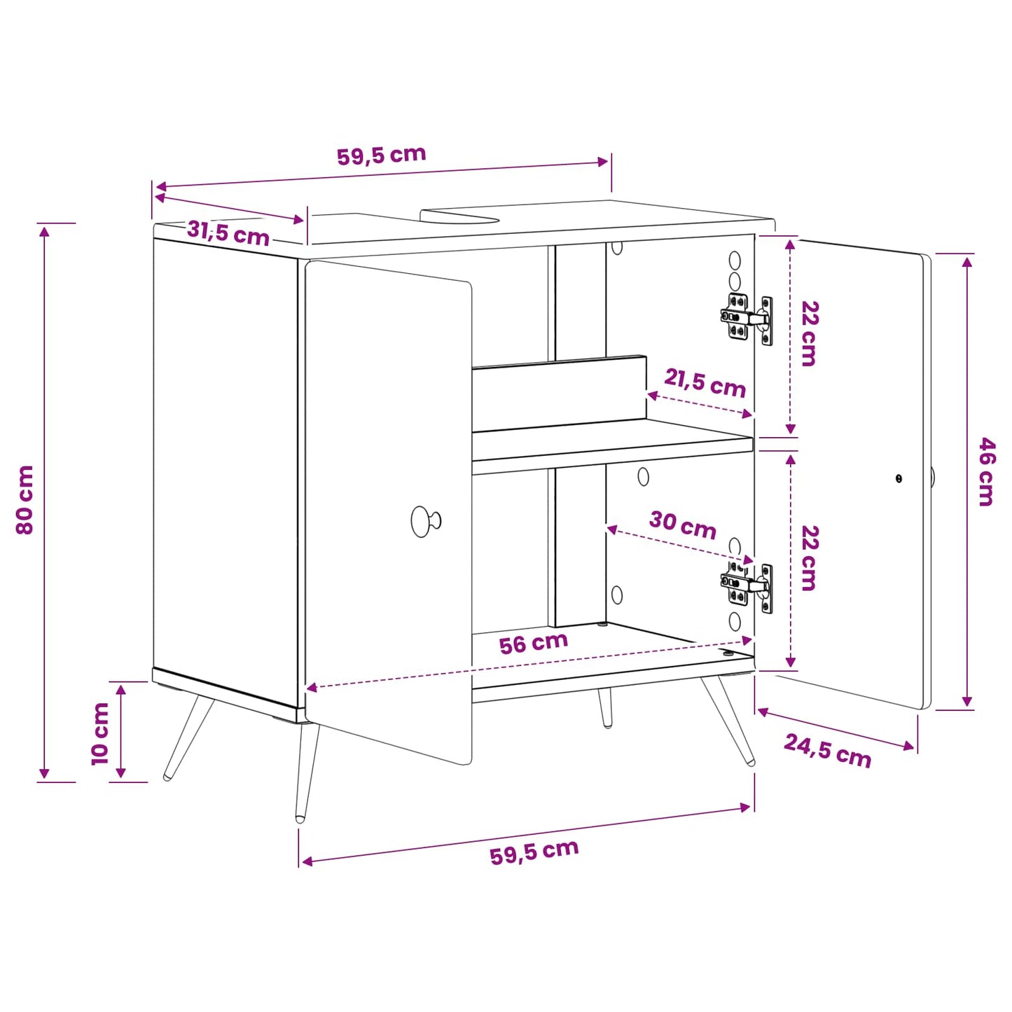 Bathroom Sink Cabinet BREDA White 59.5 x 31.5x 59 cm