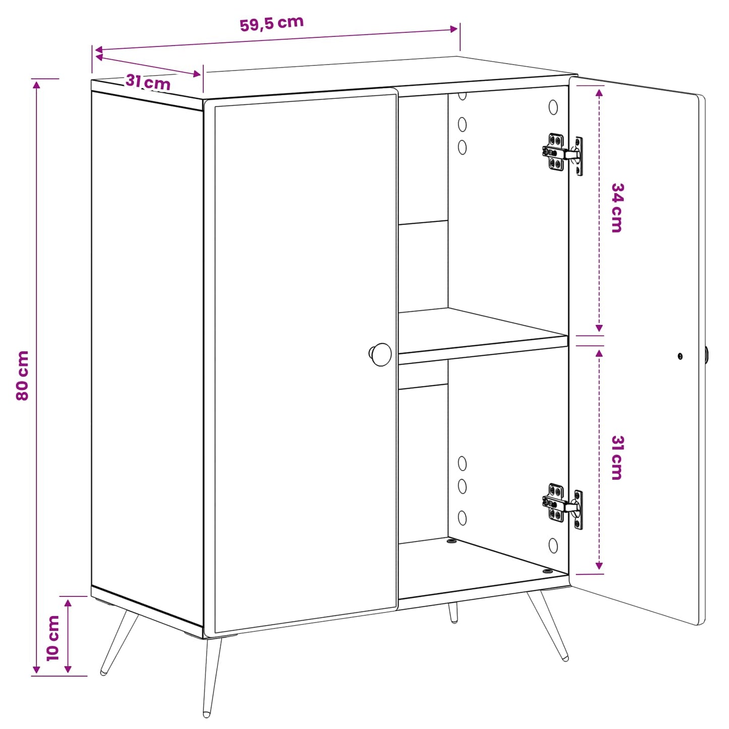 Bathroom Storage Cainet BREDA White 59.5 x 31 x 80 cm