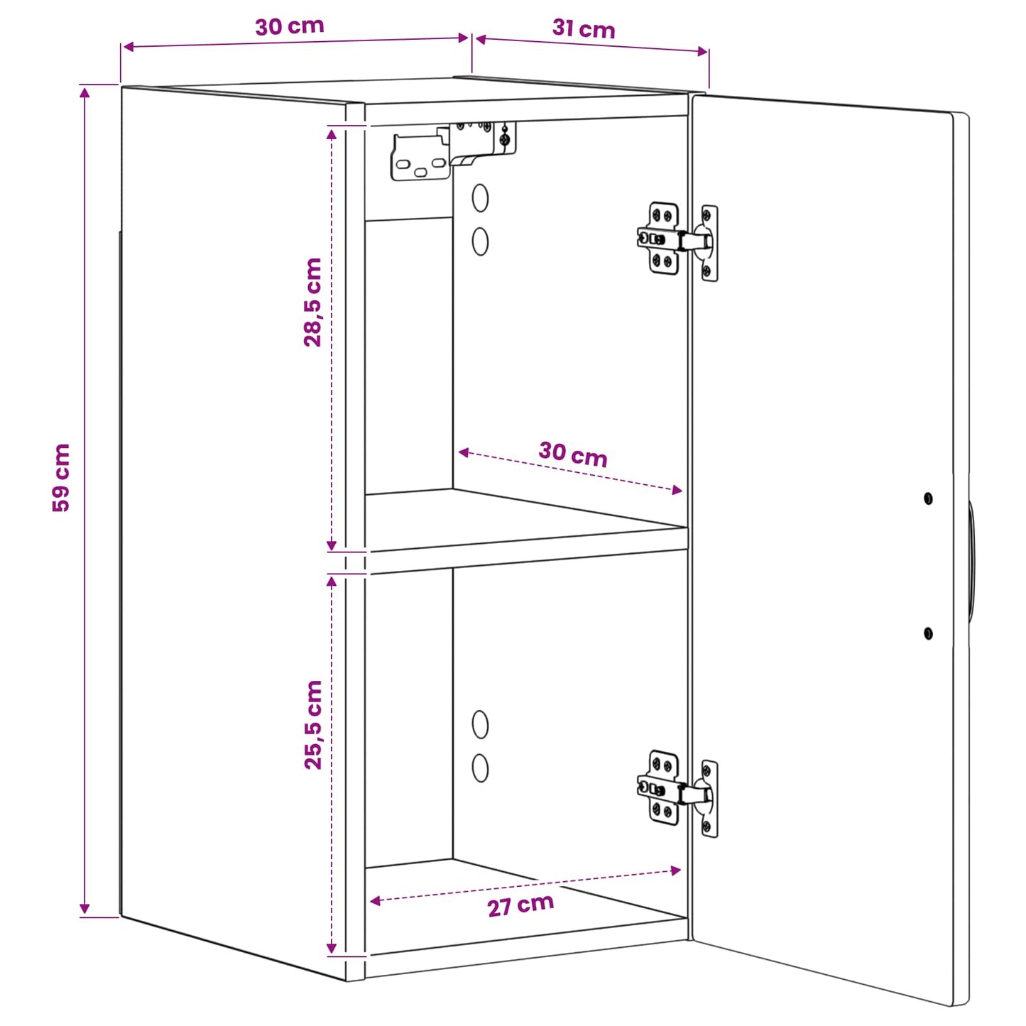 Bathroom Wall Cabinet UTRECHT High Gloss White 30 x 31 x 59 cm