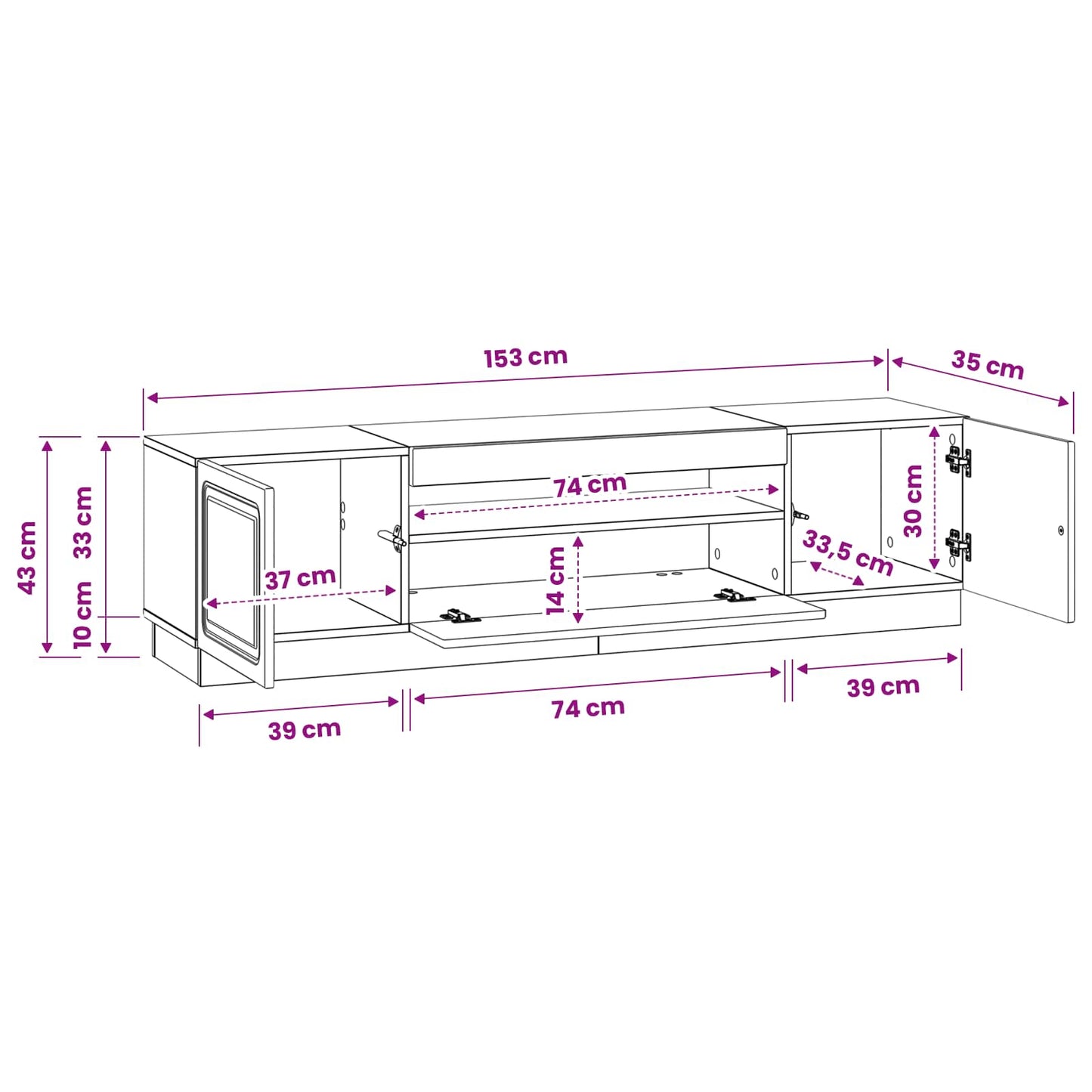 LED TV Cabinet High Gloss White Engineered Wood