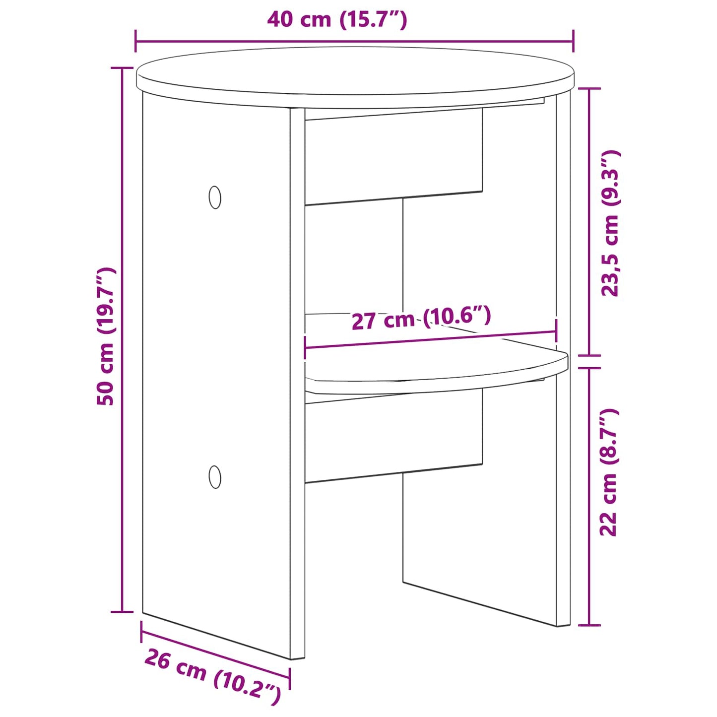 Side Cabinet 2 pcs Black Ø40 x 50 cm Engineered Wood