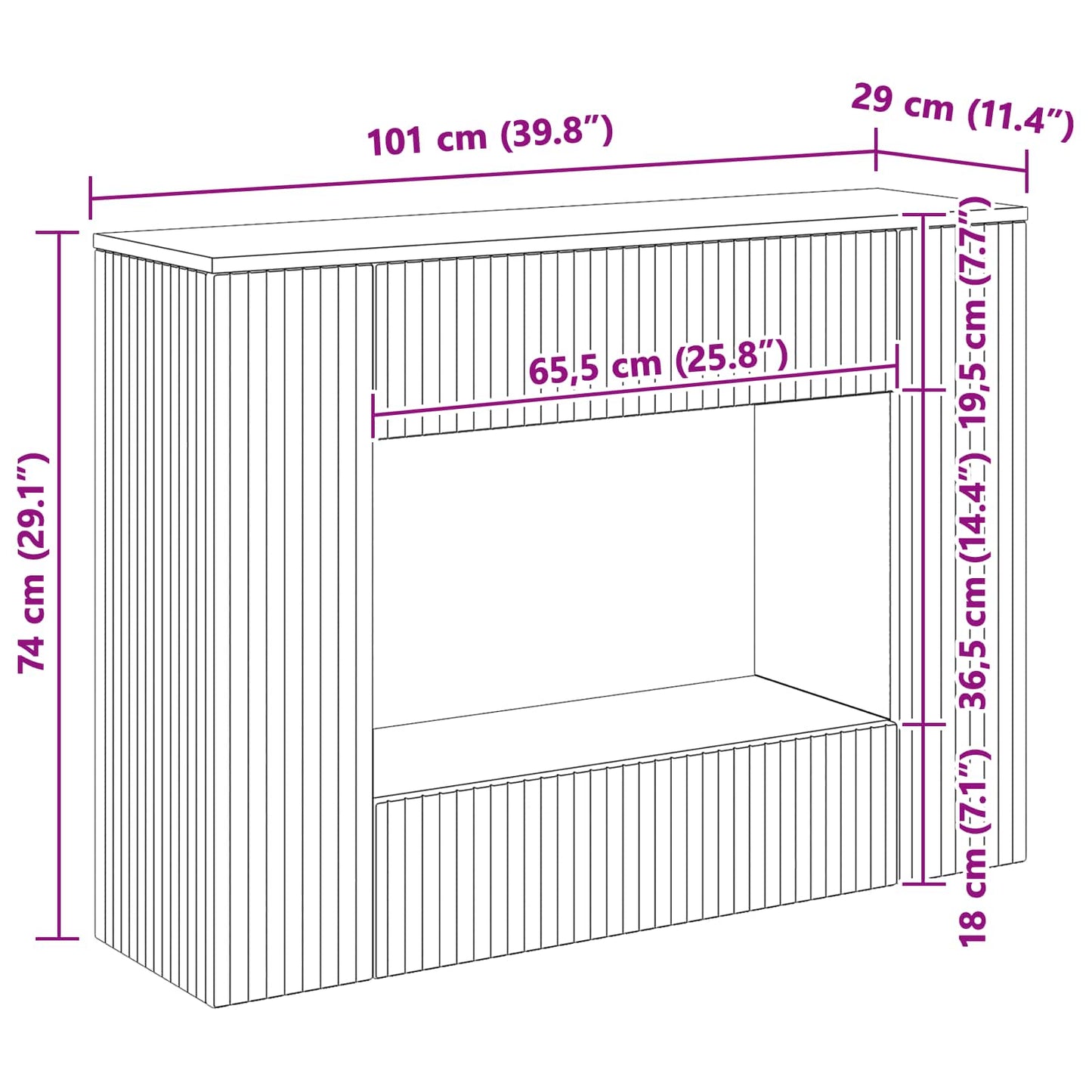 Console Table High Gloss White 101 x 29 x 74 cm Engineered Wood