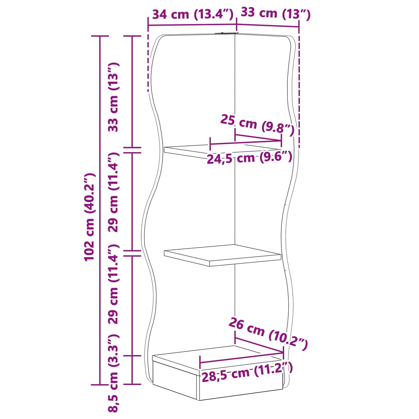 Corner Shelf Concrete Grey 34 x 33 x 102 cm Engineered Wood