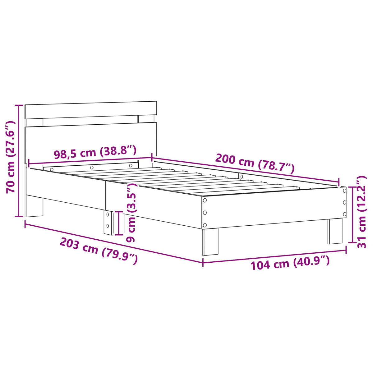 Bed Frame Old Wood 98.5 x 200 cm Engineered Wood
