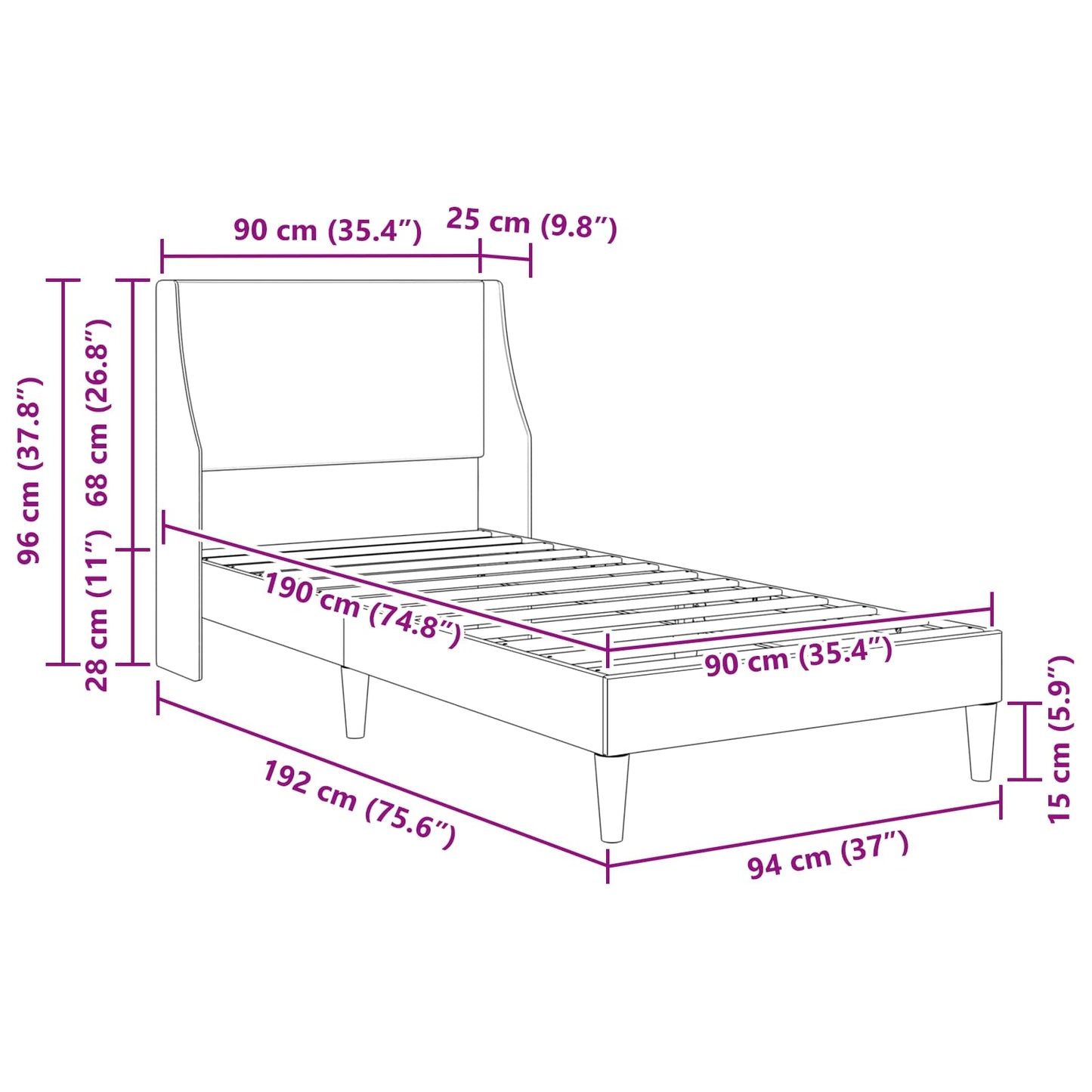 Bed Frame with Headboard Light Grey 90 x 190 cm Fabric