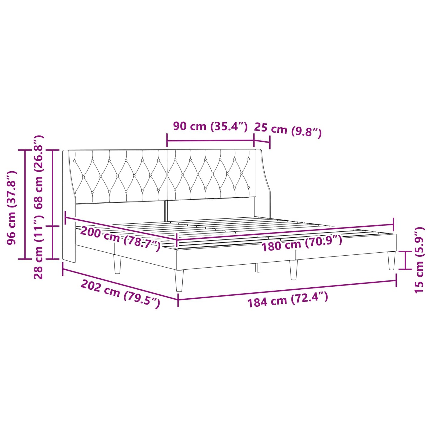 Bed Frame with Headboard Black 180 x 200 cm Velvet