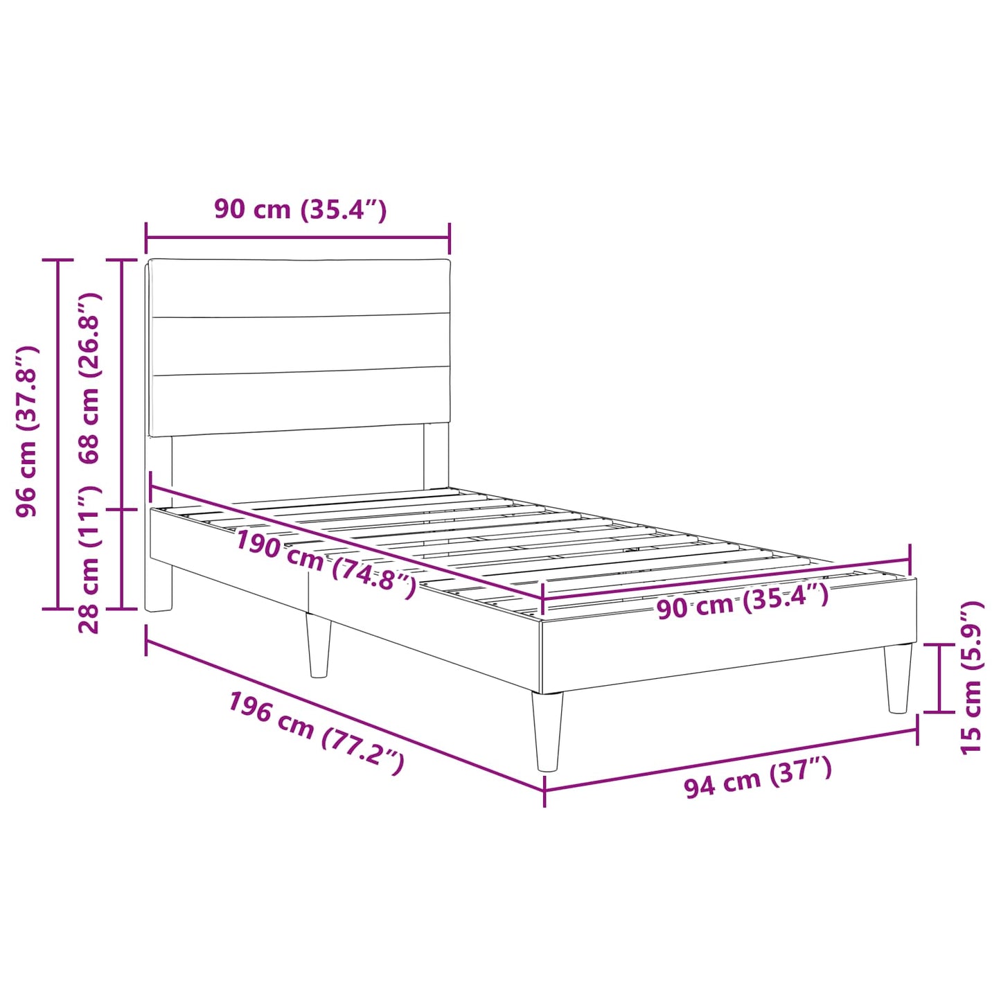 Bed Frame with Headboard Black 90 x 190 cm Fabric