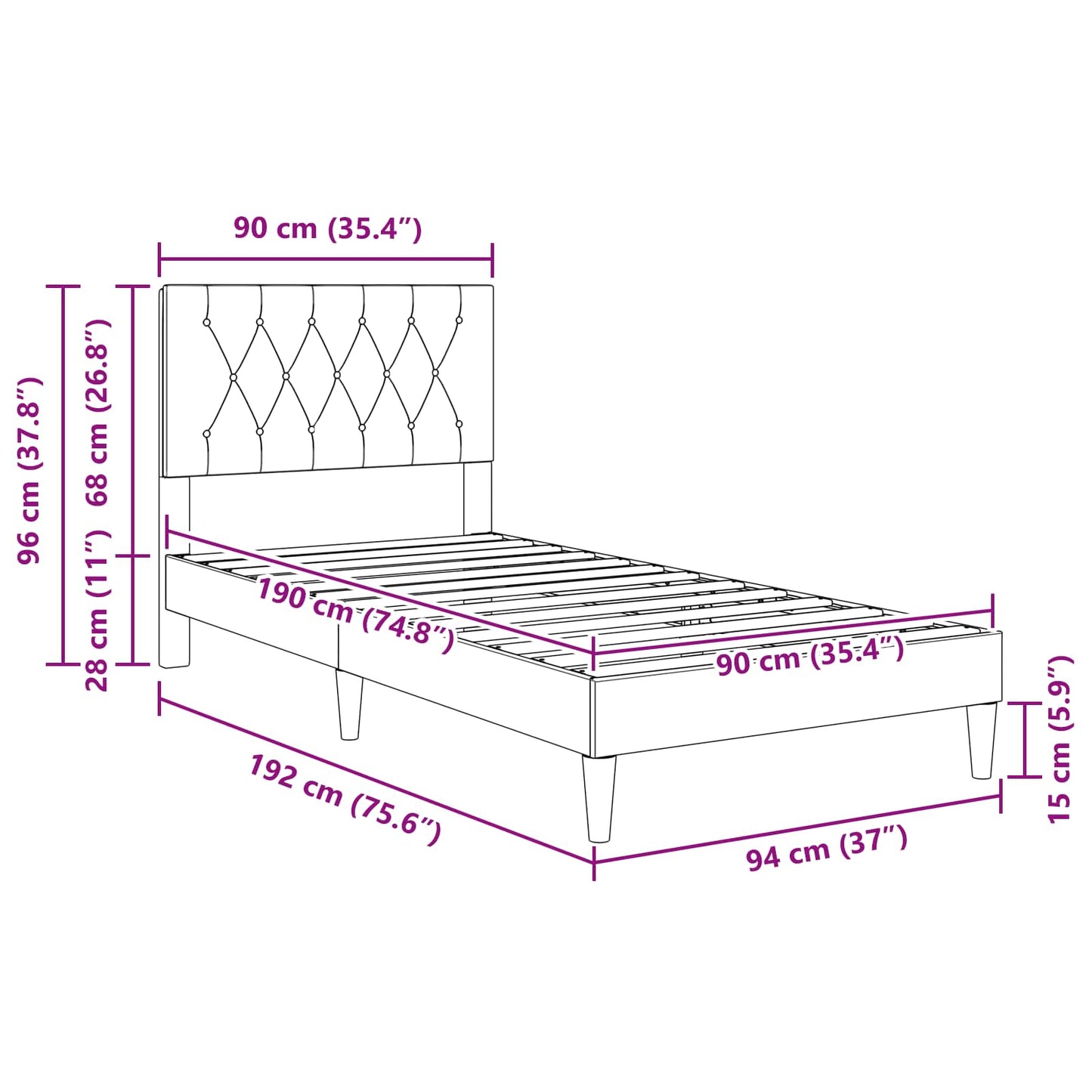 Bed Frame with Headboard Light Grey 90 x 190 cm Velvet