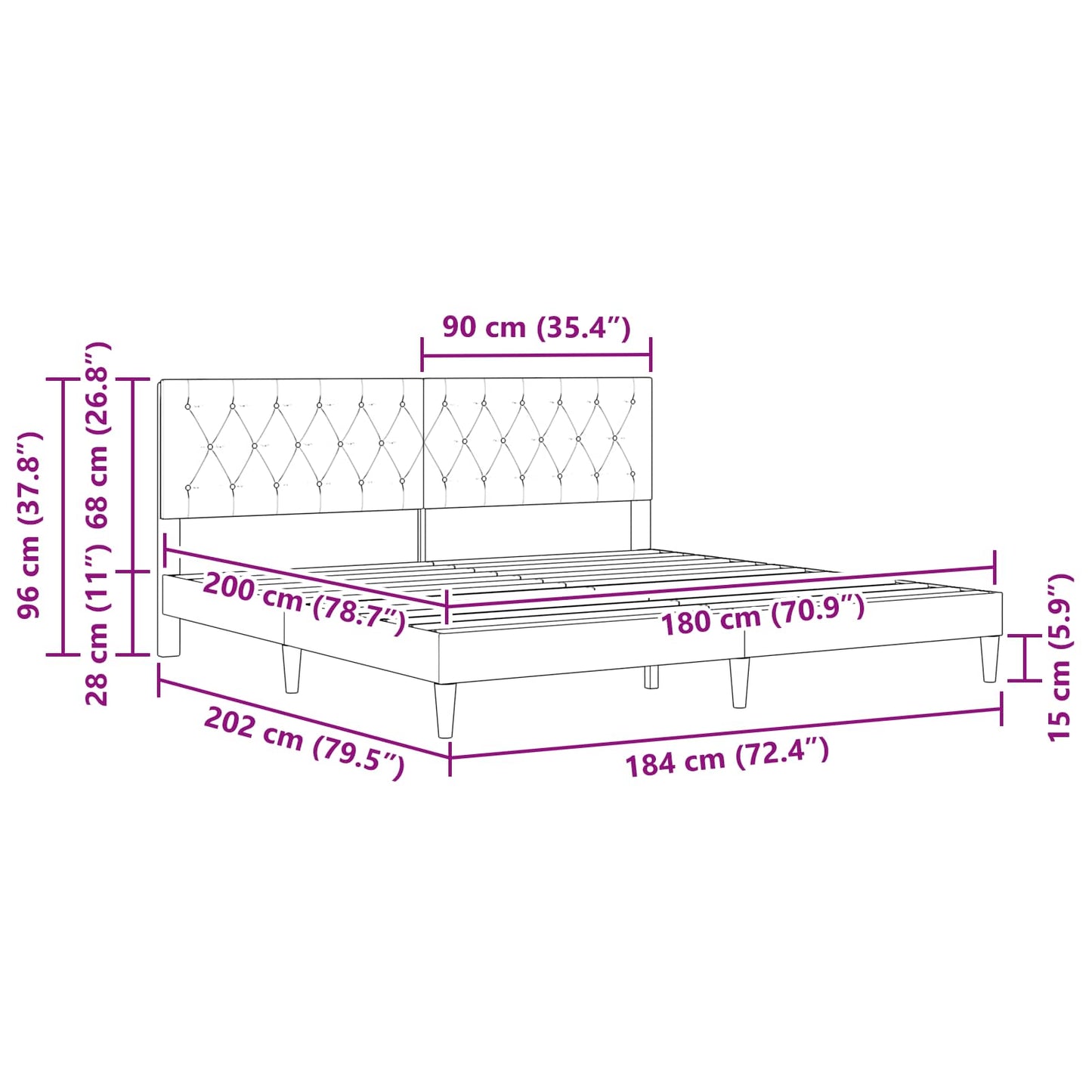 Bed Frame with Headboard Light Grey 180 x 200 cm Velvet