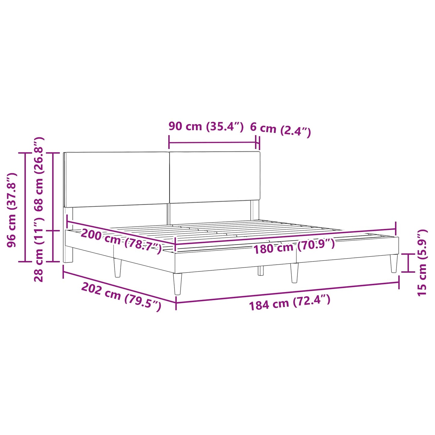 Bed Frame with Headboard Black 180 x 200 cm Fabric