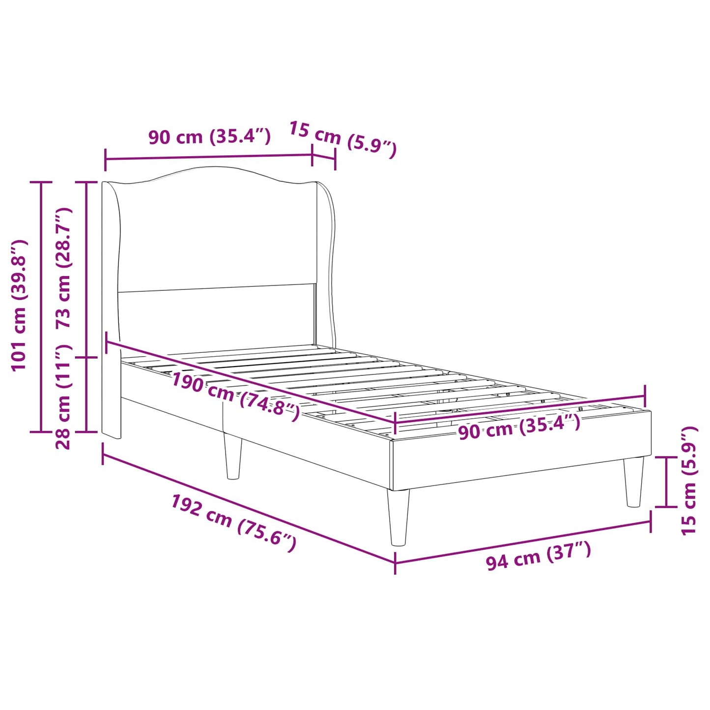Bed Frame with Headboard Black 90 x 190 cm Velvet