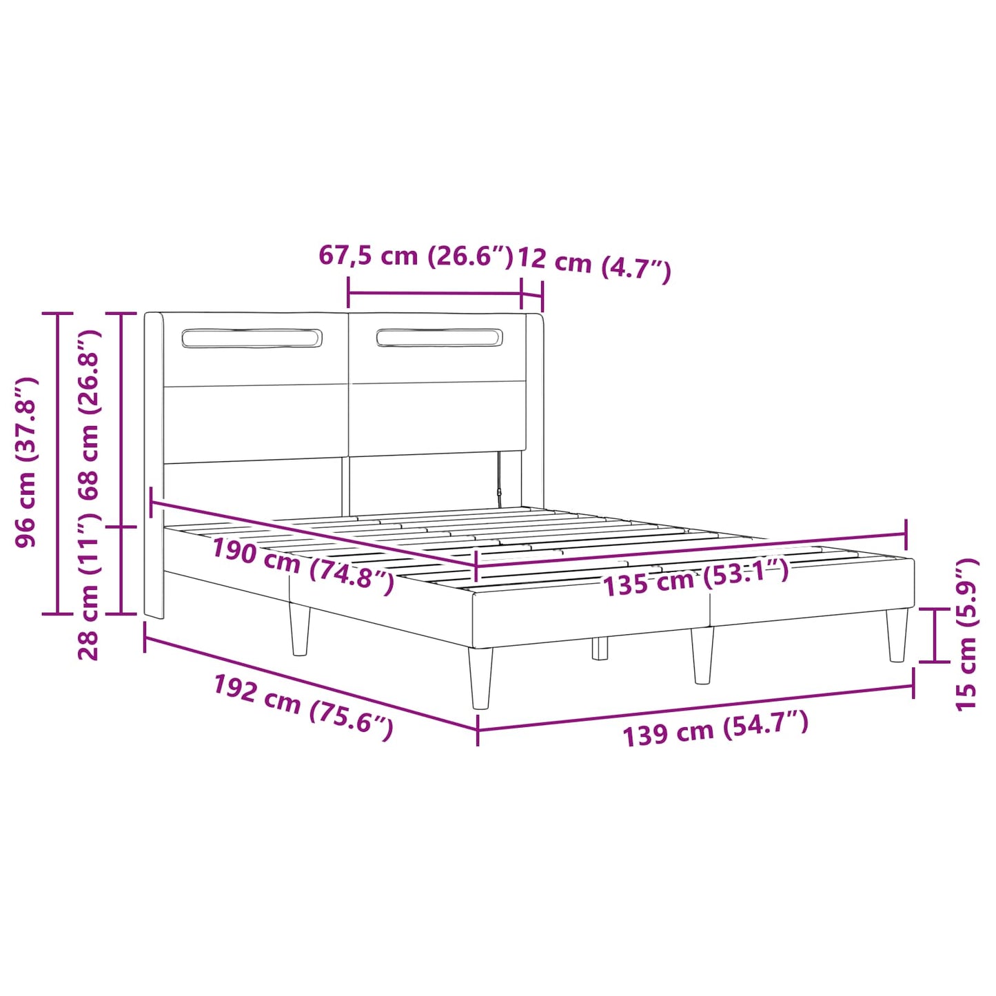 Bed Frame with LED Strip Lights Black 135 x 190 cm Faux Leather