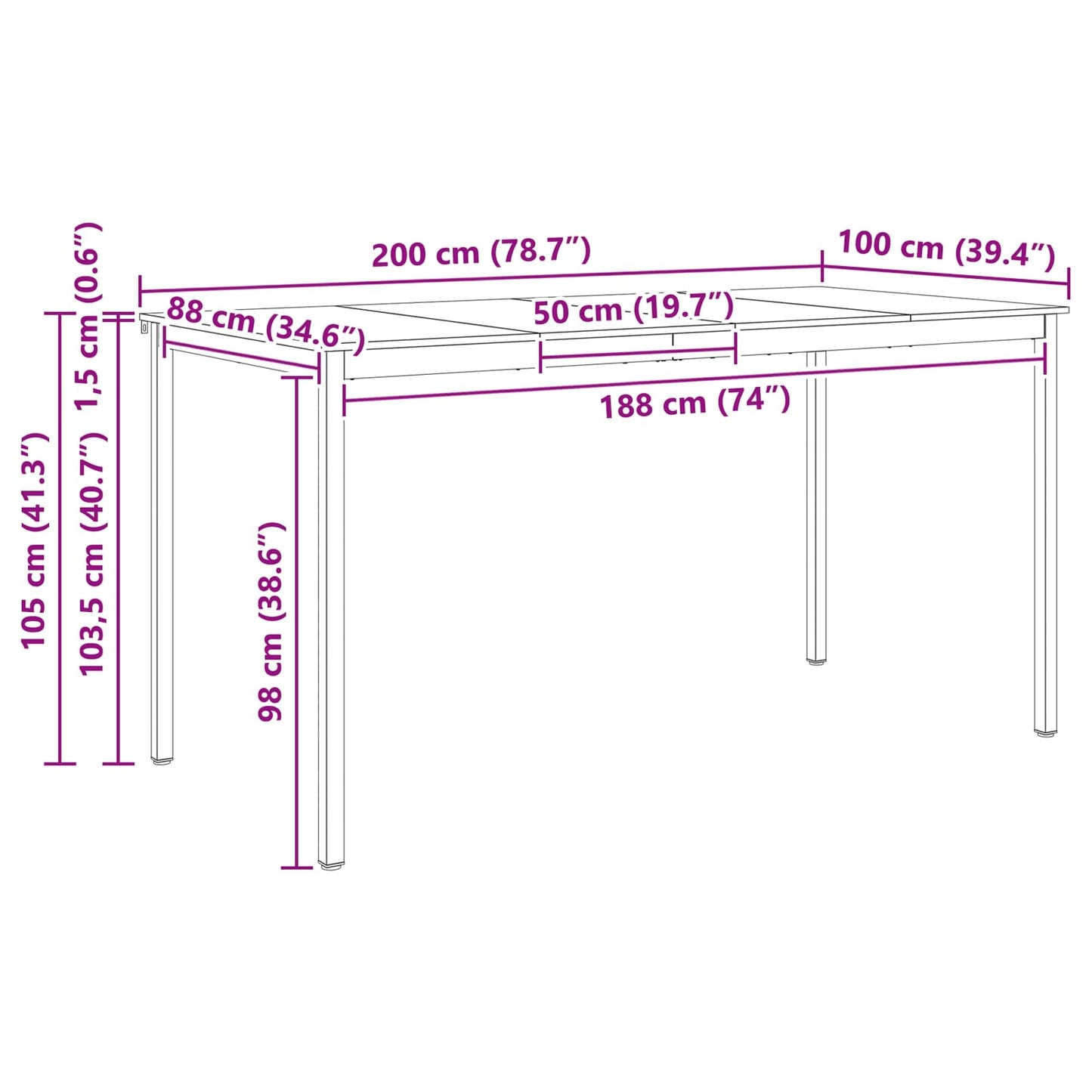 Bar Table 200 x 100 x 105 cm Solid Pine Wood Natural