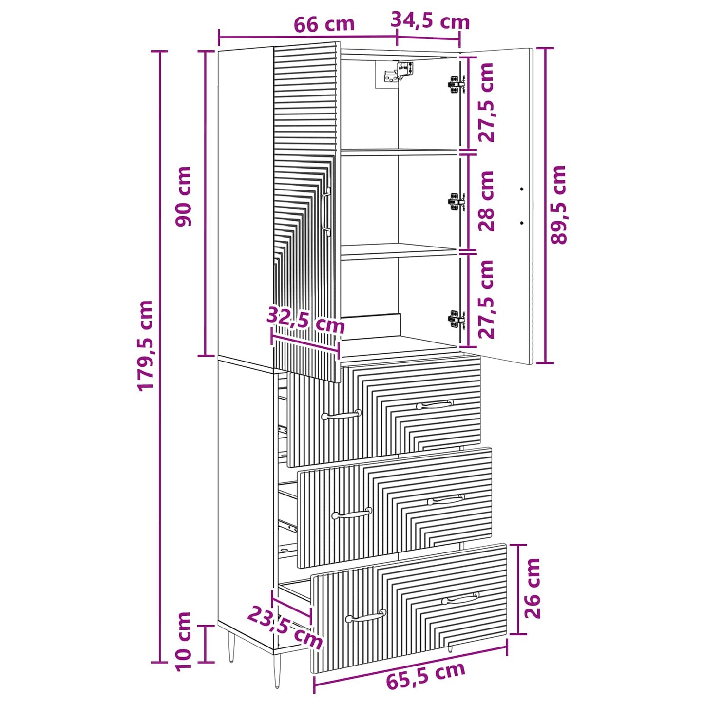 Cabinet Set 2 pcs 66 x 34.5 x 90 cm Engineered Wood Black