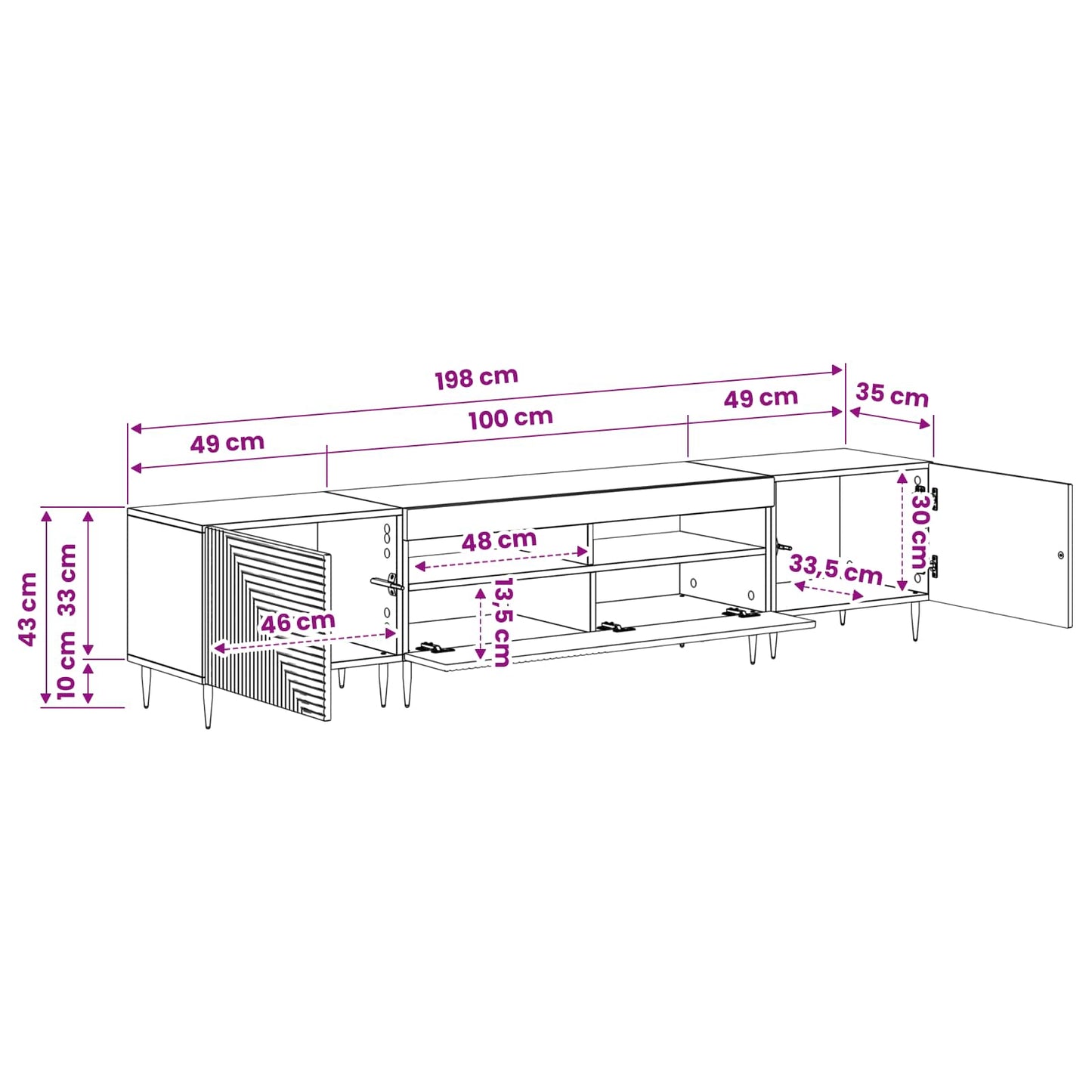 3 Piece LED TV Cabinet Black Engineered Wood