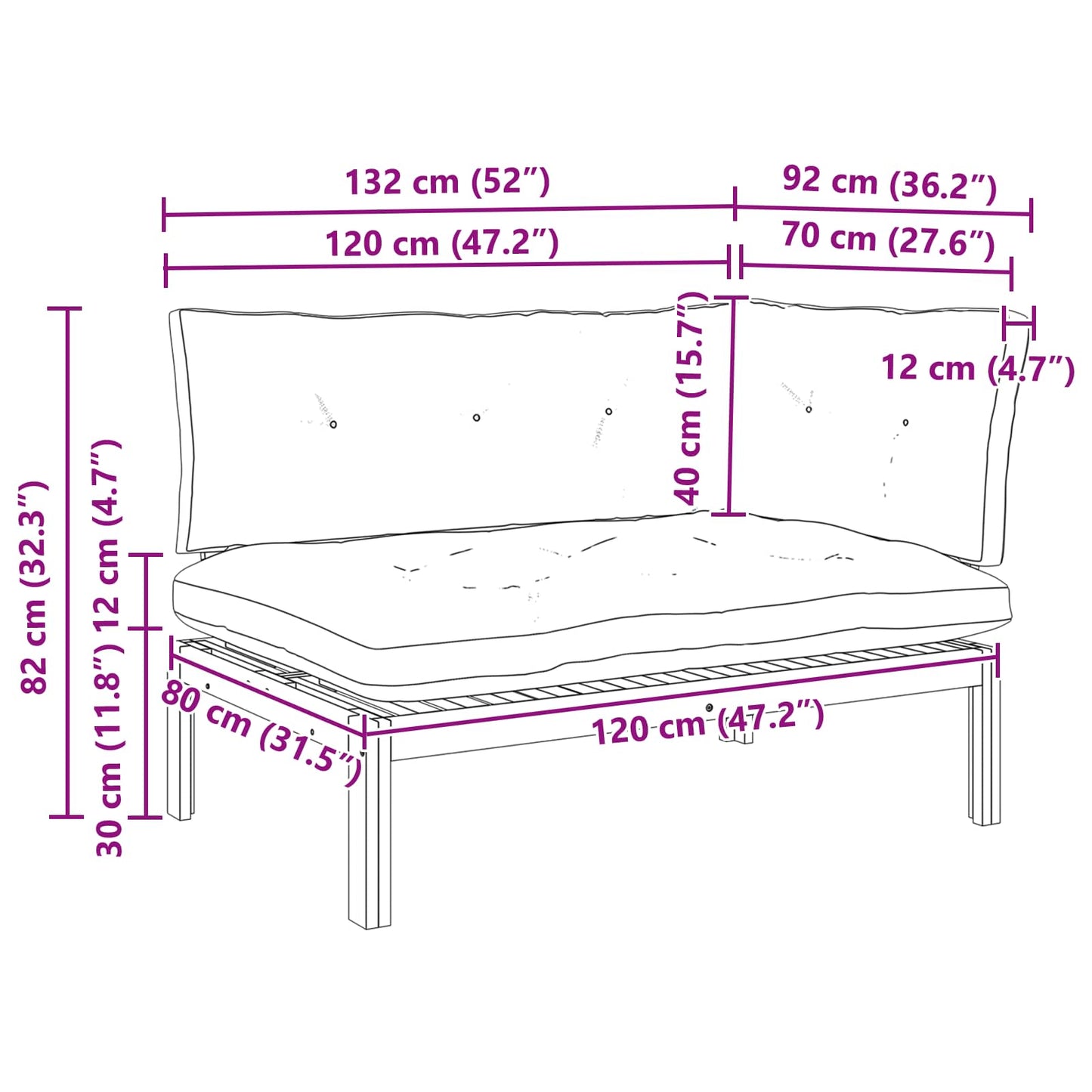 Corner Sofa Unit Light Acacia and Dark Grey Acacia Wood