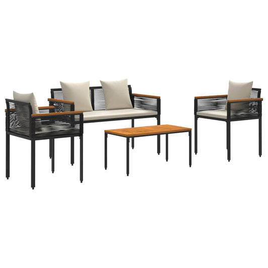 Outdoor Furniture Set Black and Cream White Poly Rattan