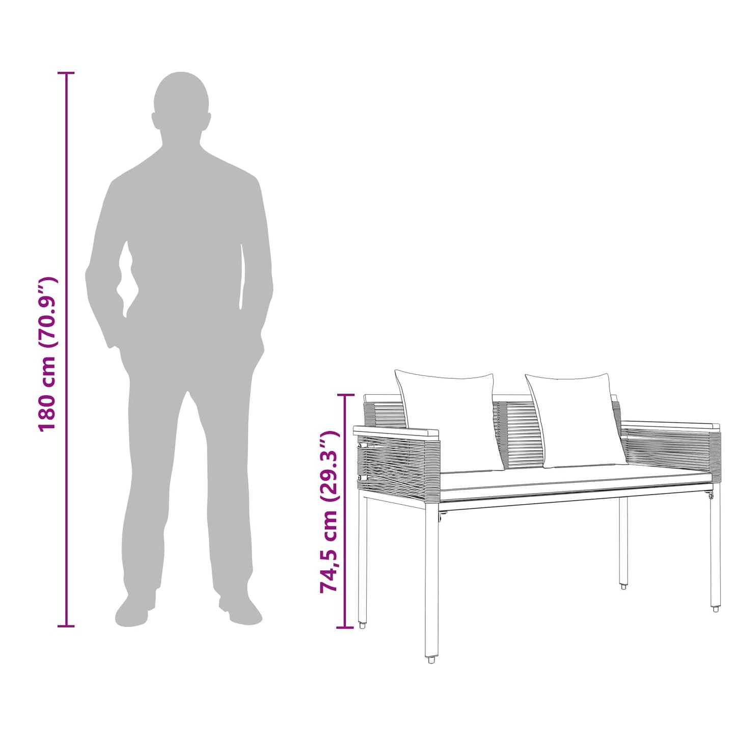 Outdoor Bench 2 -Seater 117 x 54 x 74.5 cm Poly Rattan