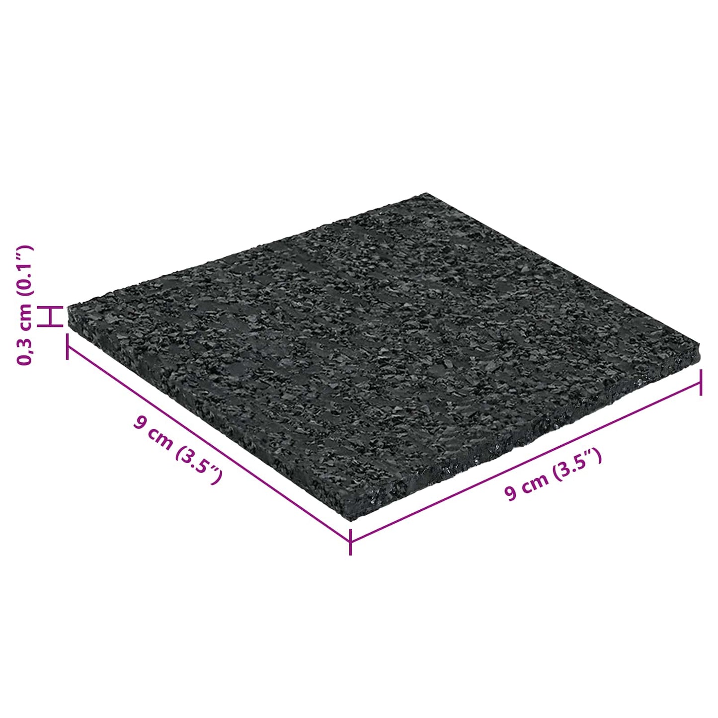Rubber Granulate Patio Pad Black 9 x 9 x 0.3 cm Rubber
