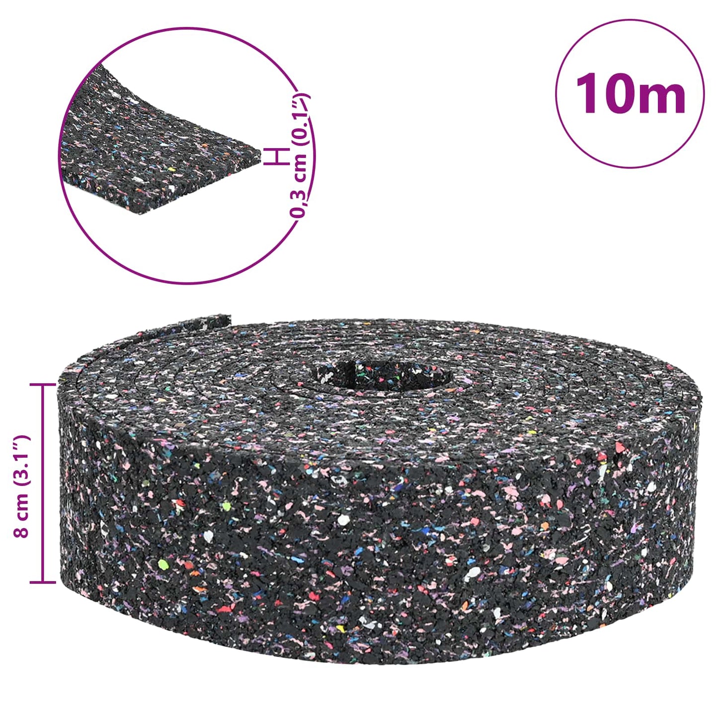 Rubber Granulate Roll Black 1000 x 8 x 0.3 cm Rubber