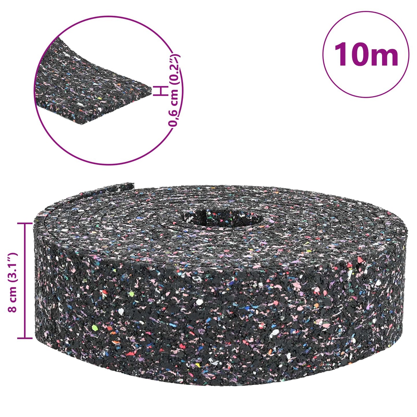 Rubber Granulate Roll Black 1000 x 8 x 0.6 cm Rubber