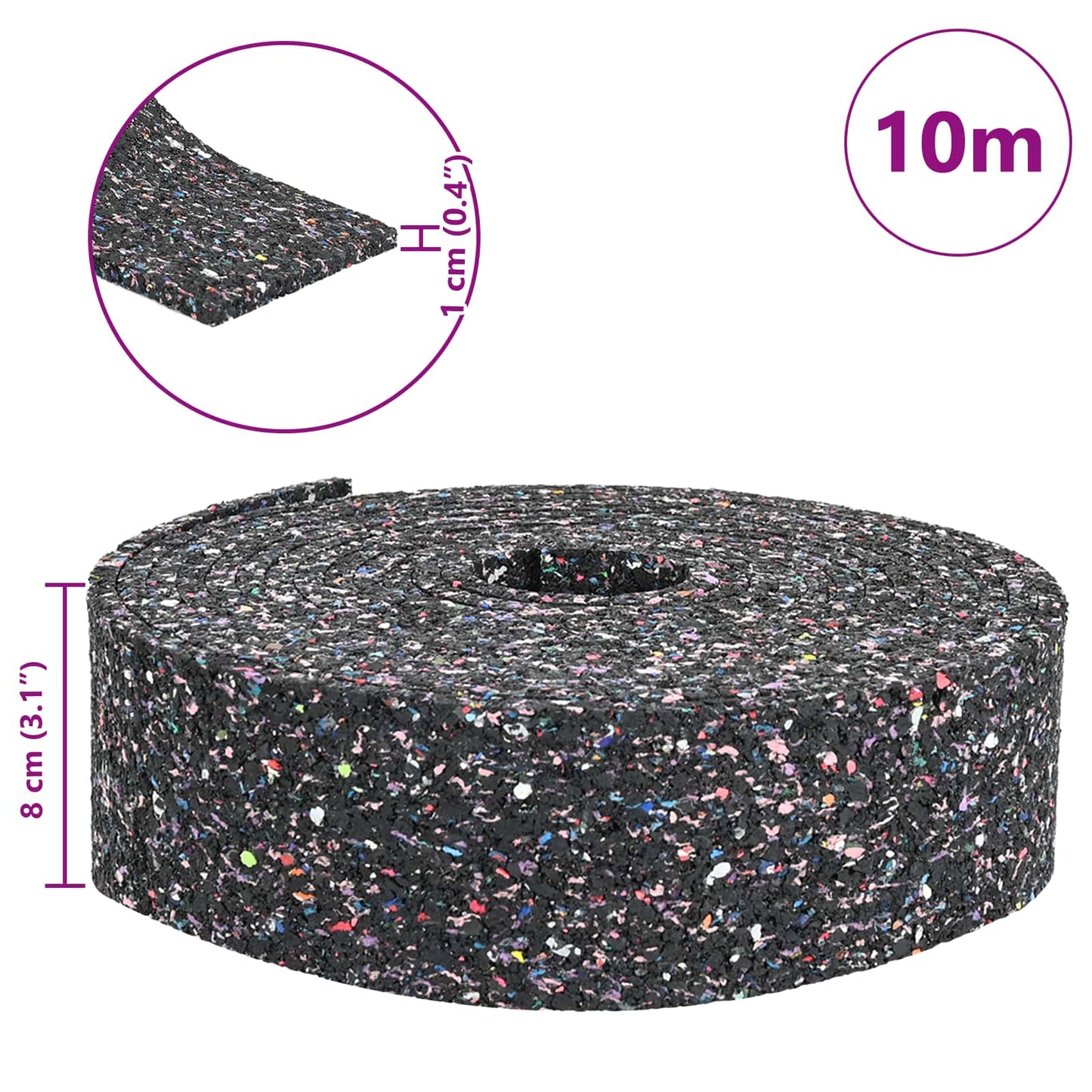 Rubber Granulate Roll Black 1000 x 8 x 1 cm Rubber
