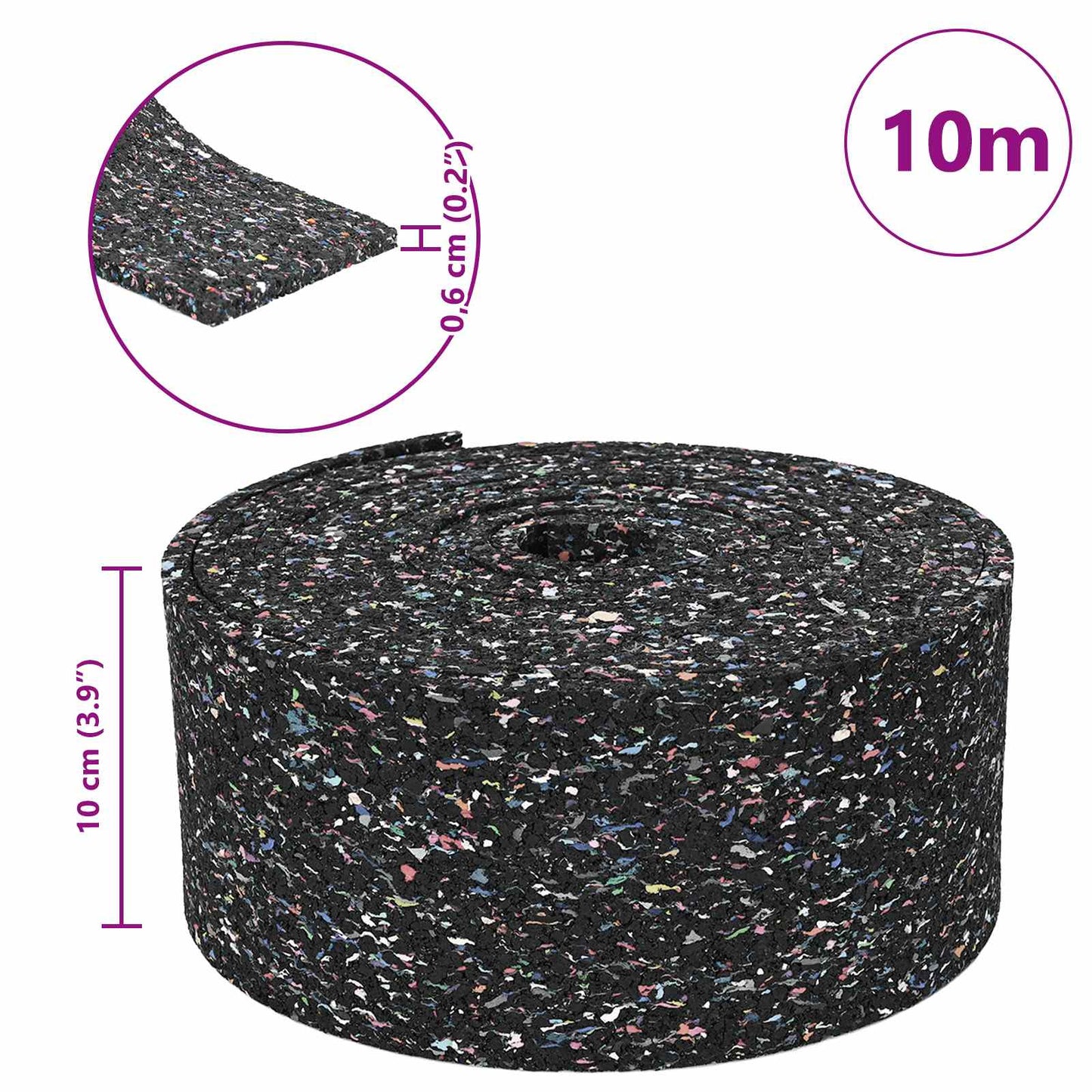 Rubber Granulate Roll Black 1000 x 10 x 0.6 cm Rubber