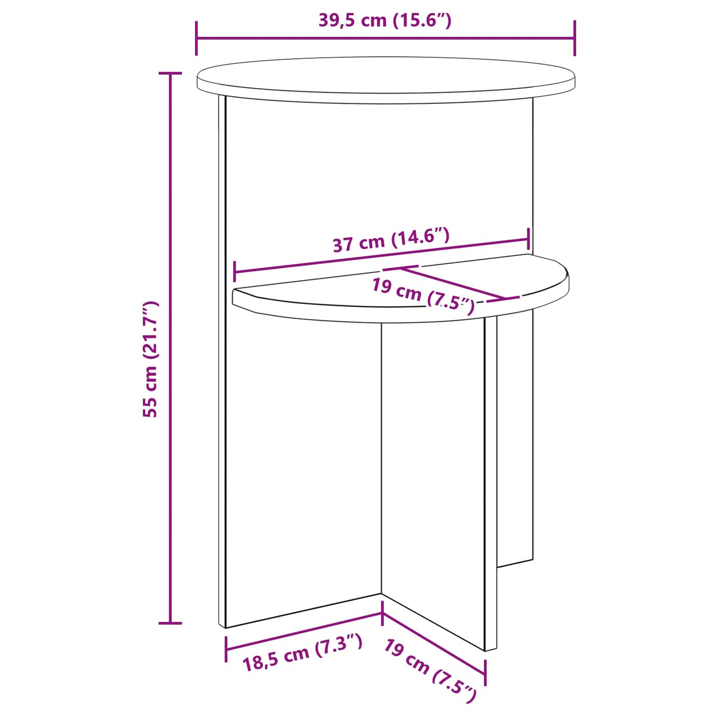 Side Table with Storage White Ø 39.5 x 55 cm Engineered Wood