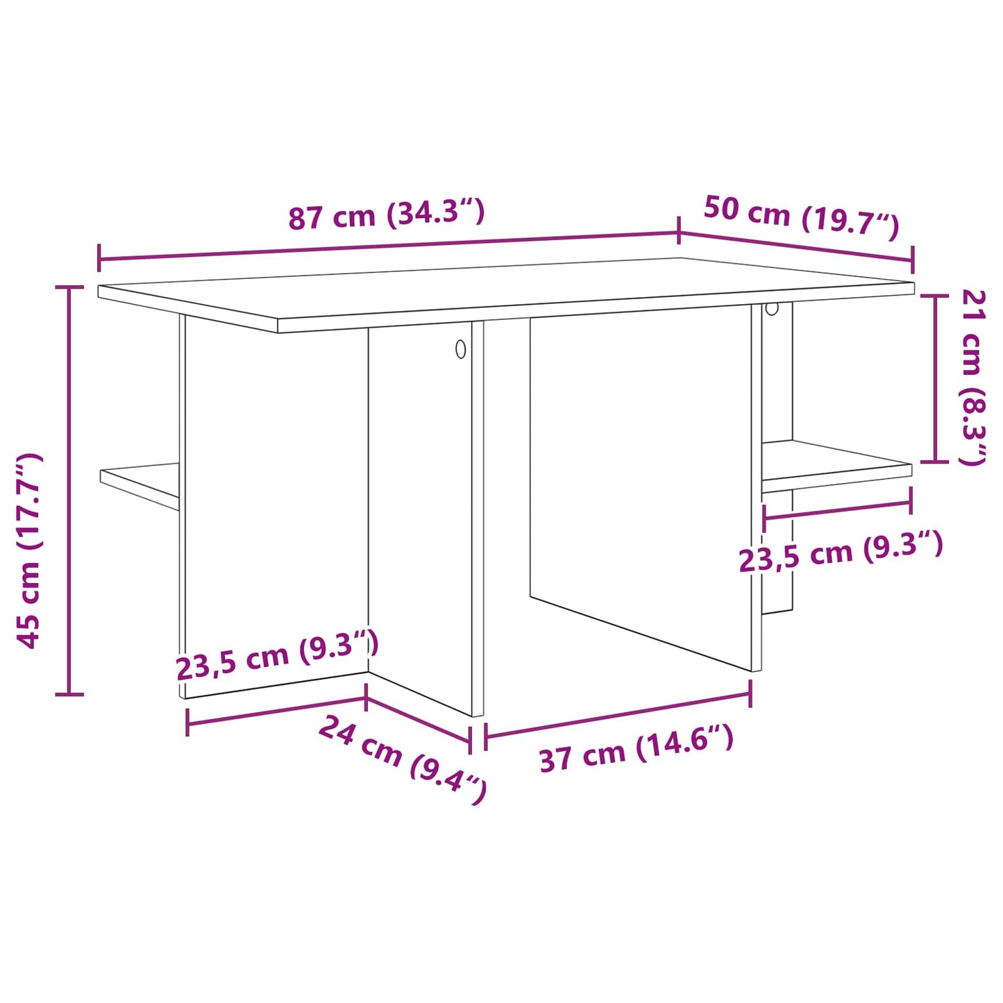 Coffee Table White 87 x 50 x 45 cm Engineered Wood