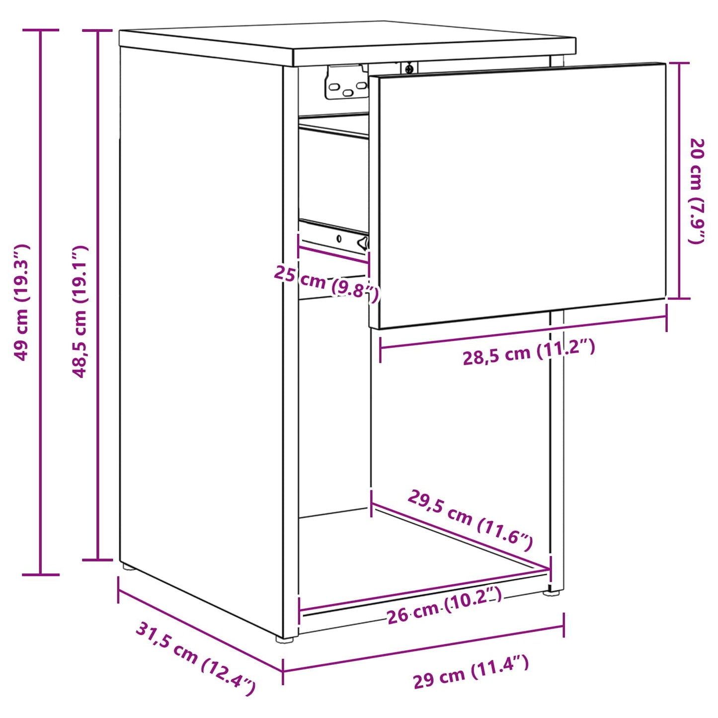 Bed Cabinet Old Wood 29 x 31.5 x 49 cm Engineered Wood