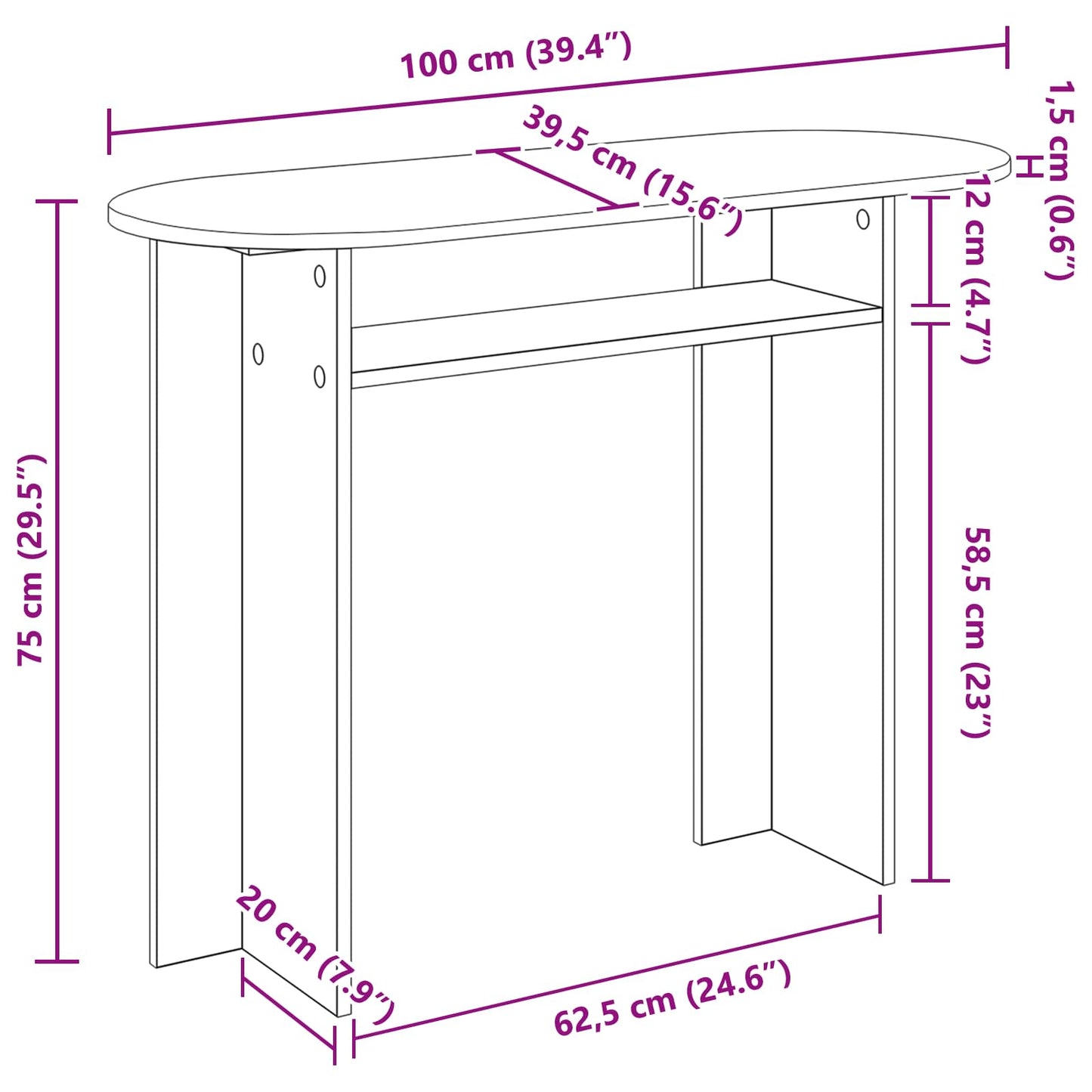 Console Table Sonoma Oak 100 x 39.5 x 75 cm Engineered Wood