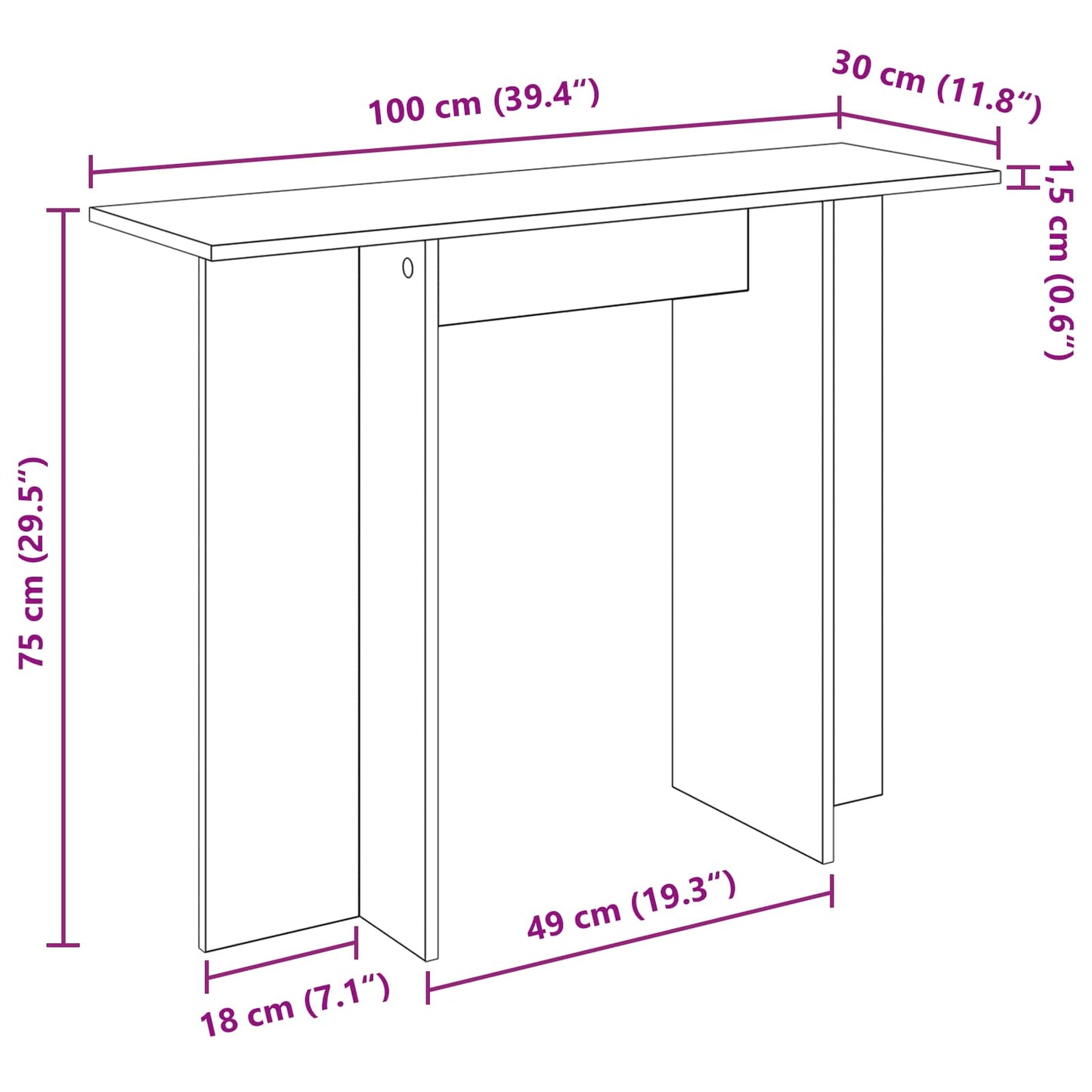 Console Table Concrete Grey 100 x 30 x 75 cm Engineered Wood