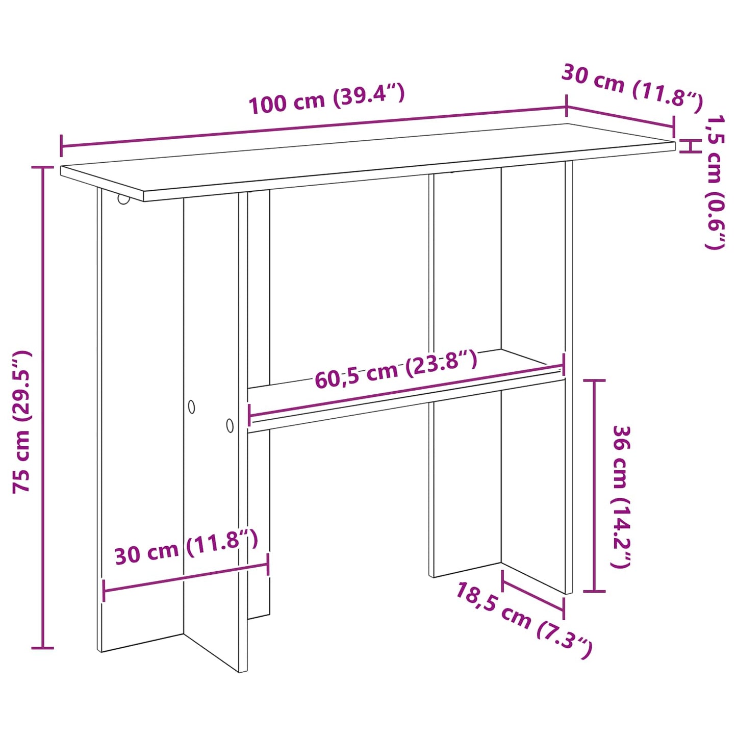 Console Table White 100 x 30 x 75 cm Engineered Wood