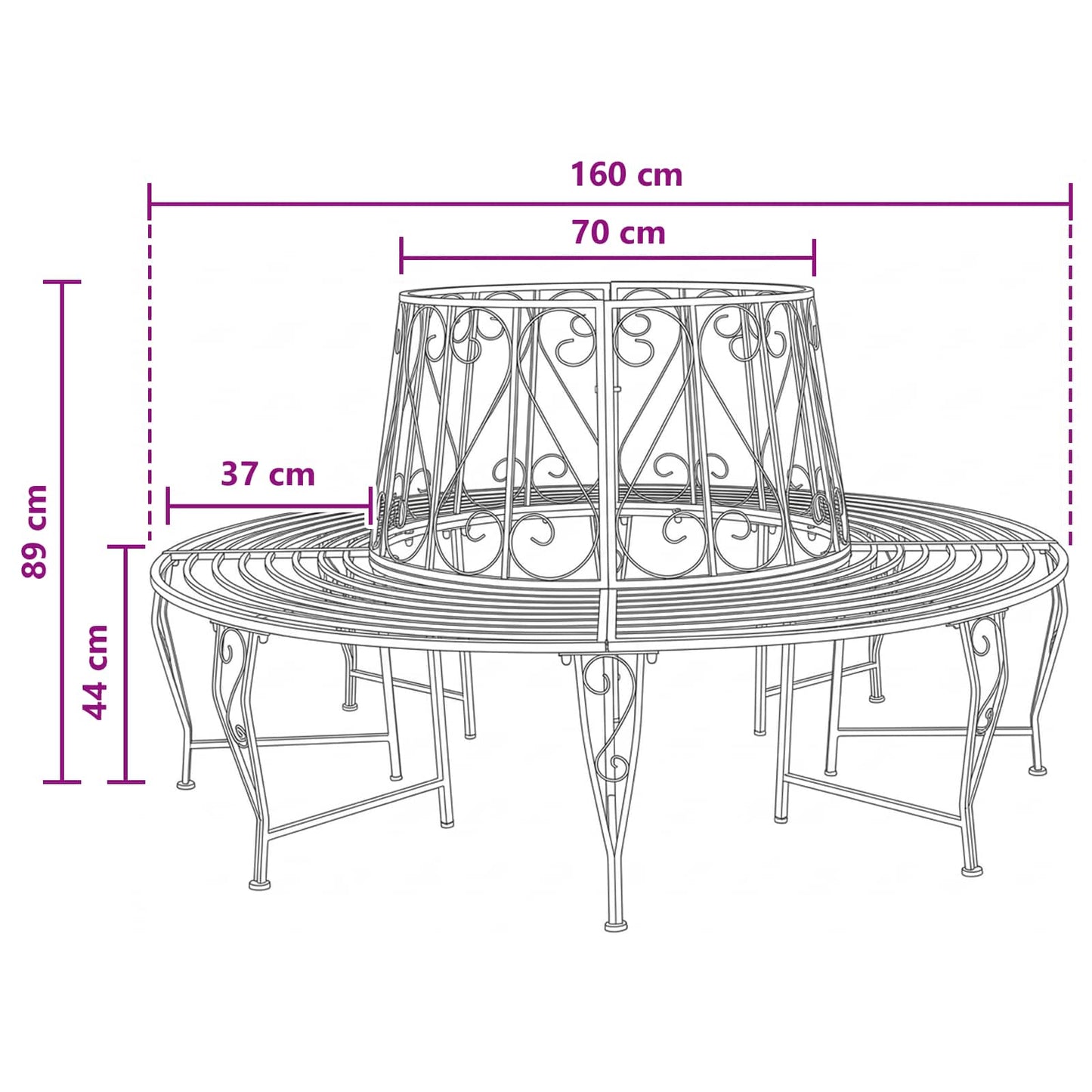 Tree Bench 8-Seater Ø 160 x 89 cm Steel Antique Brown Round