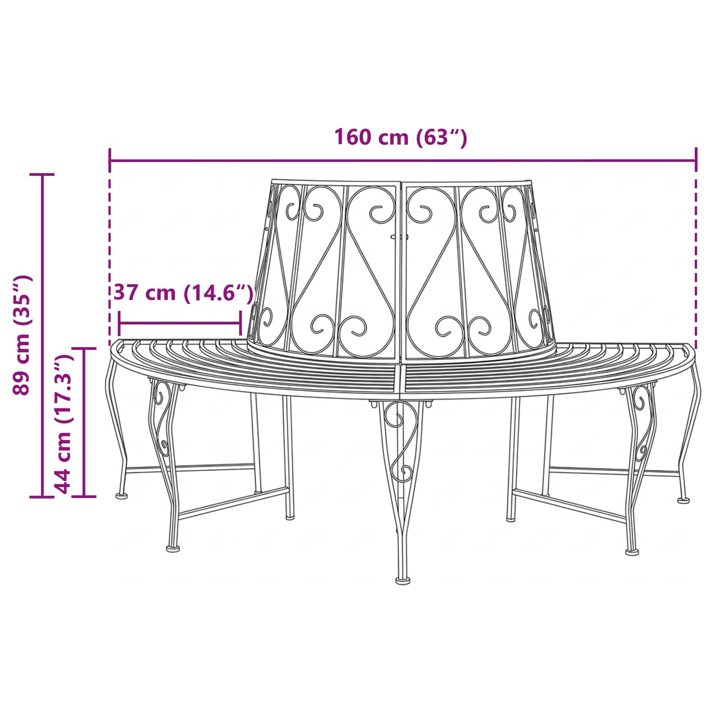 Tree Bench 4-Seater 160 x 80 x 89 cm Steel Antique Brown