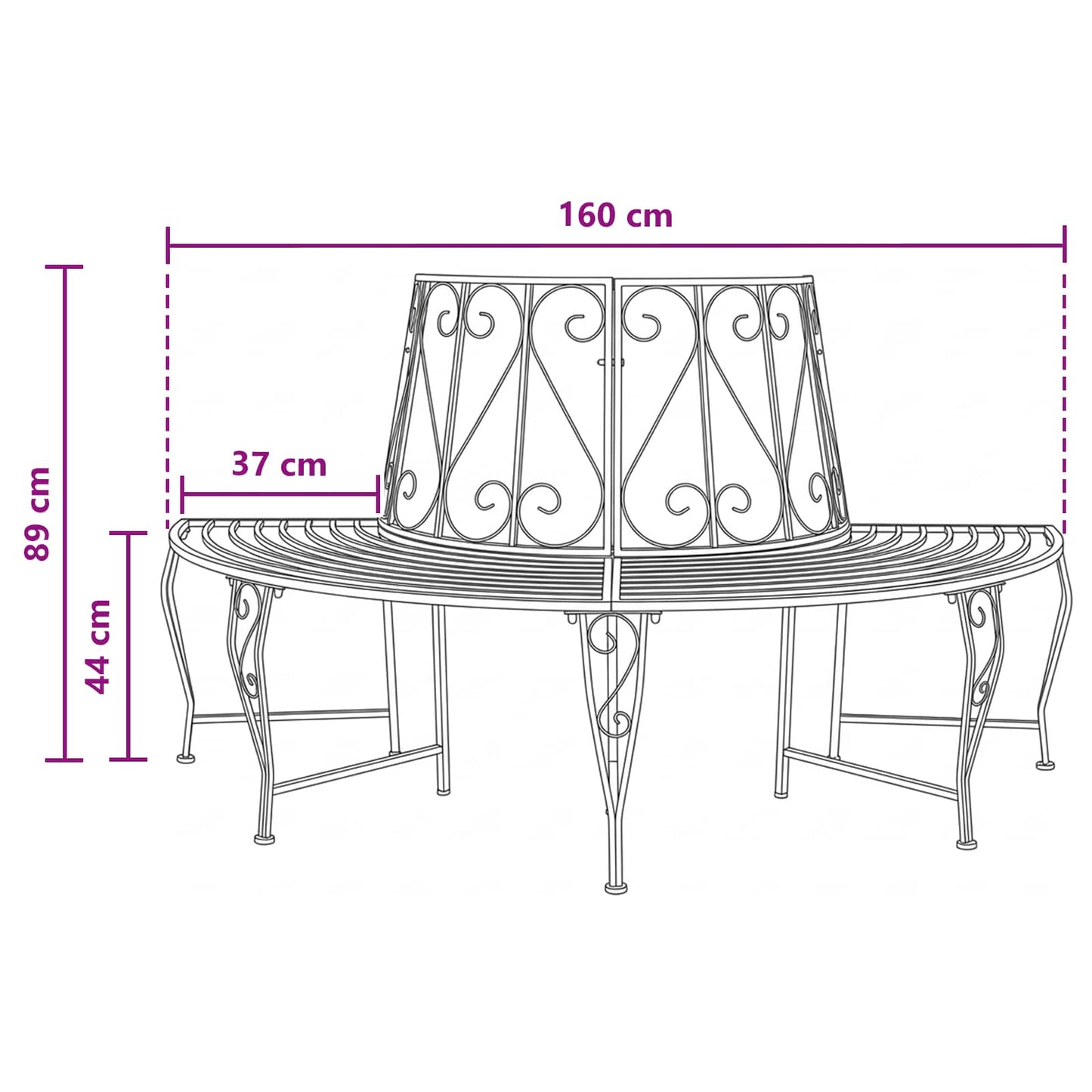 Tree Bench 4-Seater 160 x 80 x 89 cm Steel Antique White