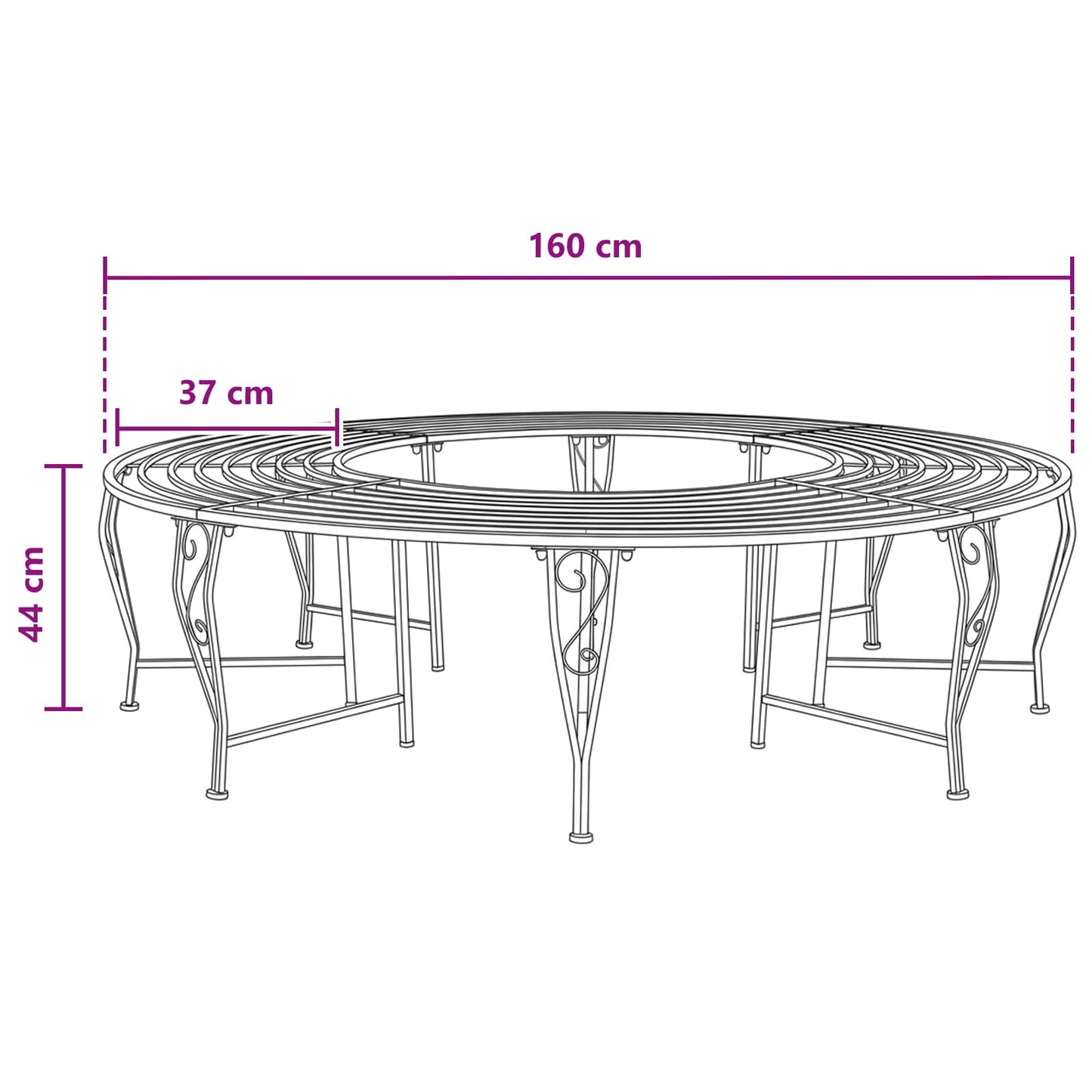 Tree Bench 8-Seater Ø 160 x 44 cm Steel Silver Grey Round