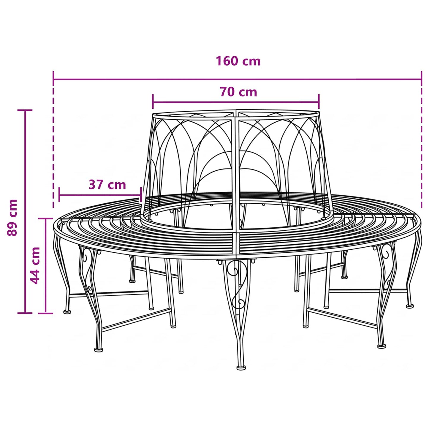 Tree Bench 8-Seater Ø 160 x 89 cm Steel Silver Grey Round