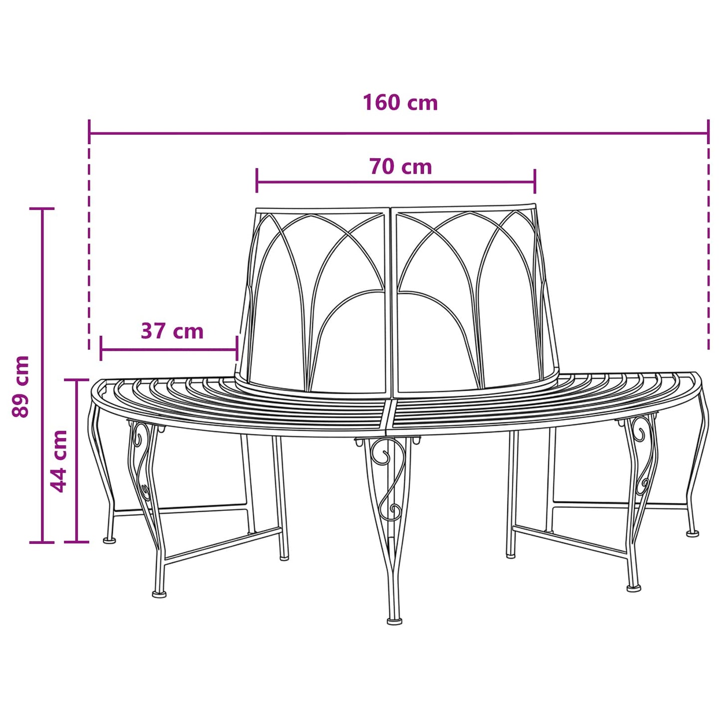 Tree Bench 4-Seater 160 x 80 x 89 cm Steel Antique White
