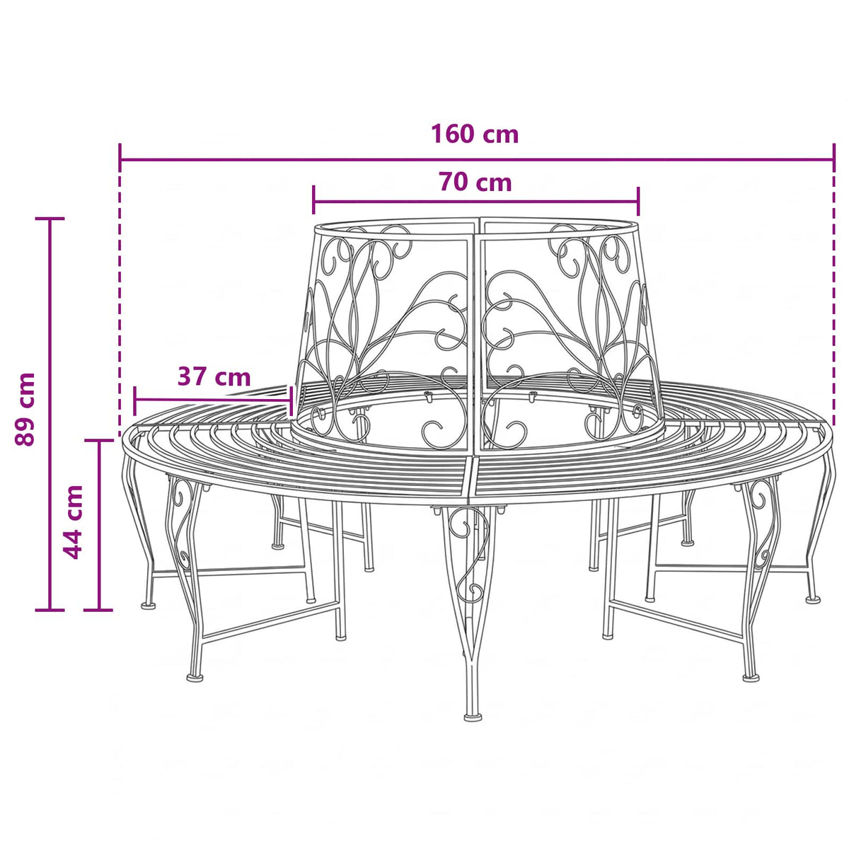 Tree Bench 8-Seater Ø 160 x 89 cm Steel Silver Grey Round