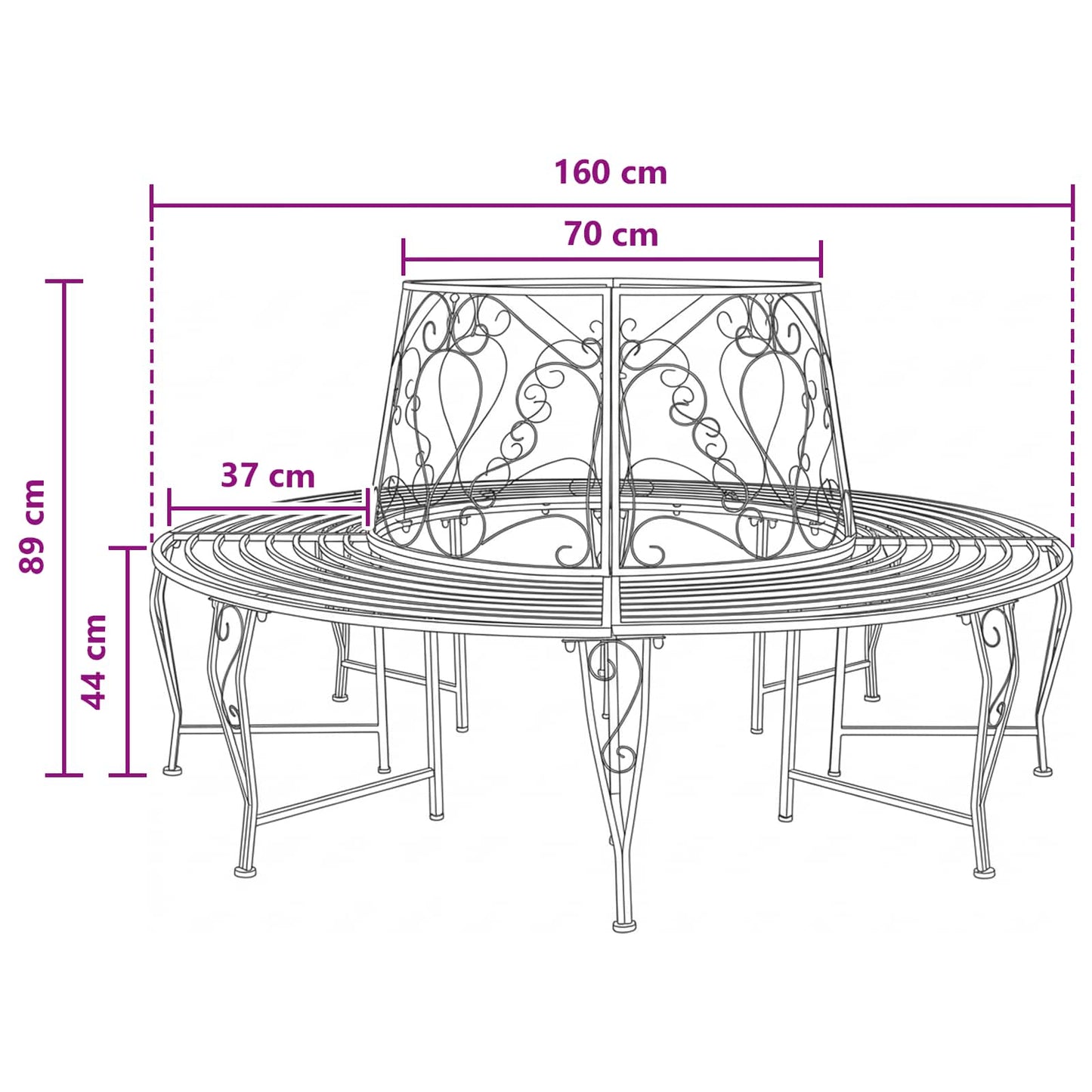 Tree Bench 8-Seater Ø 160 x 89 cm Steel Antique Brown Round