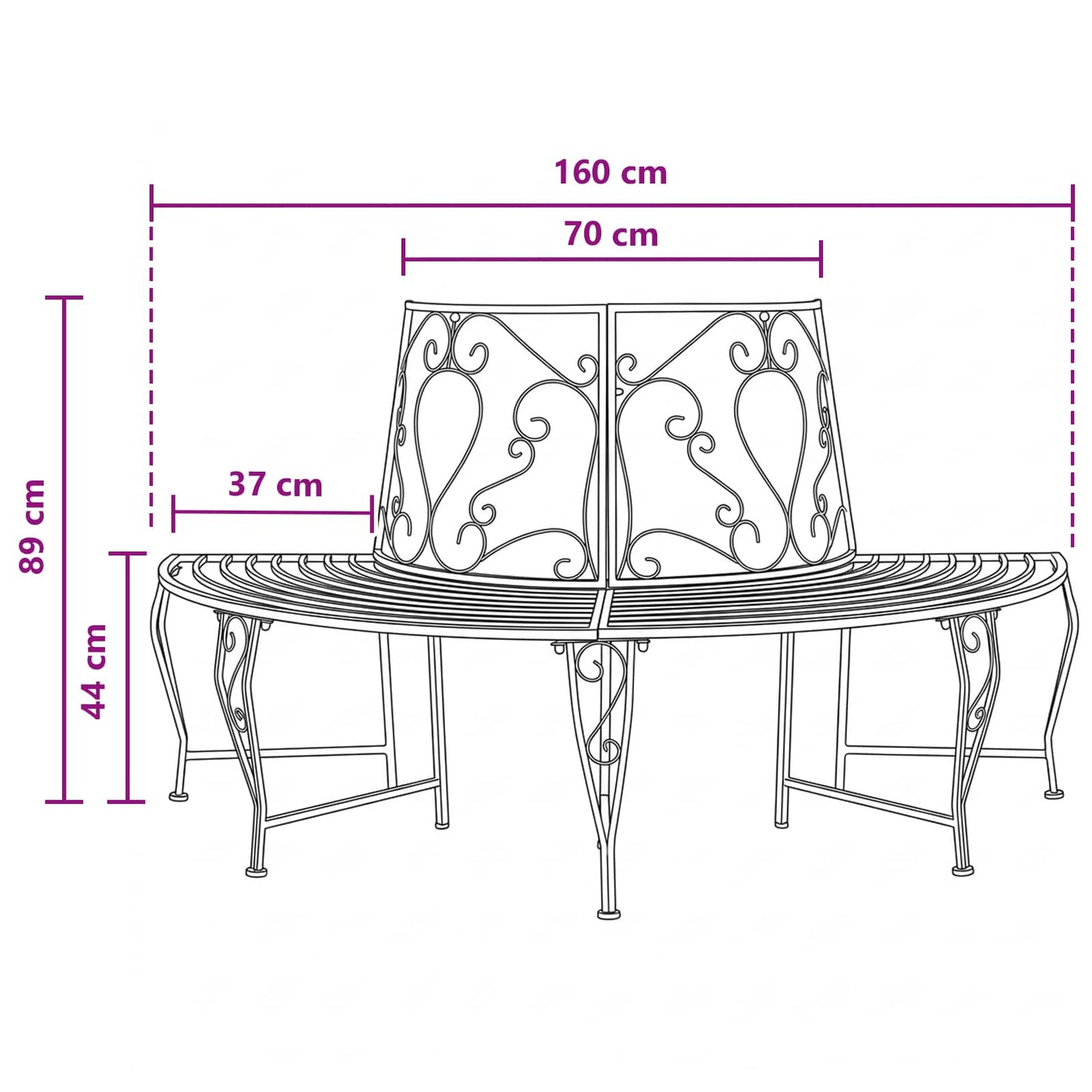 Tree Bench 4-Seater 160 x 80 x 89 cm Steel Antique Brown