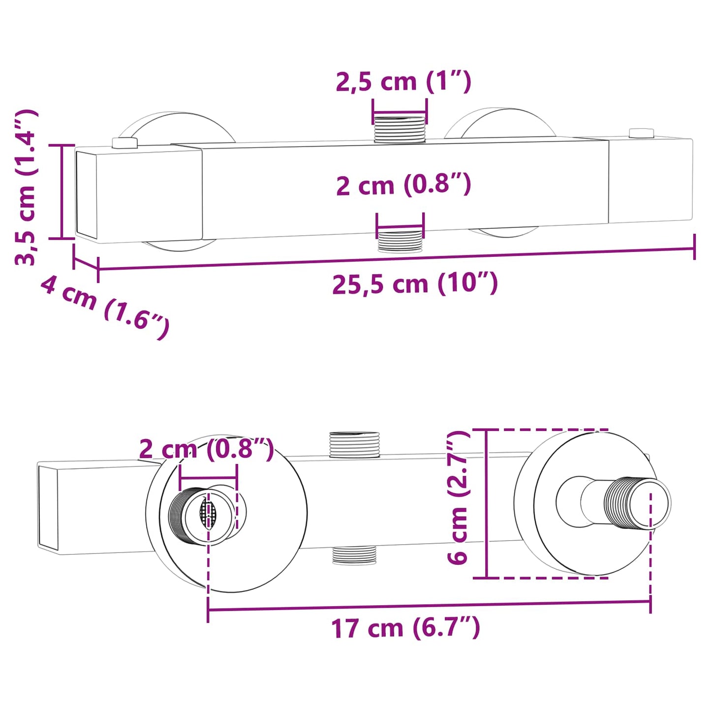 Thermostatic Shower Mixer Stainless Steel 201 25.5 x 7 x 6 cm
