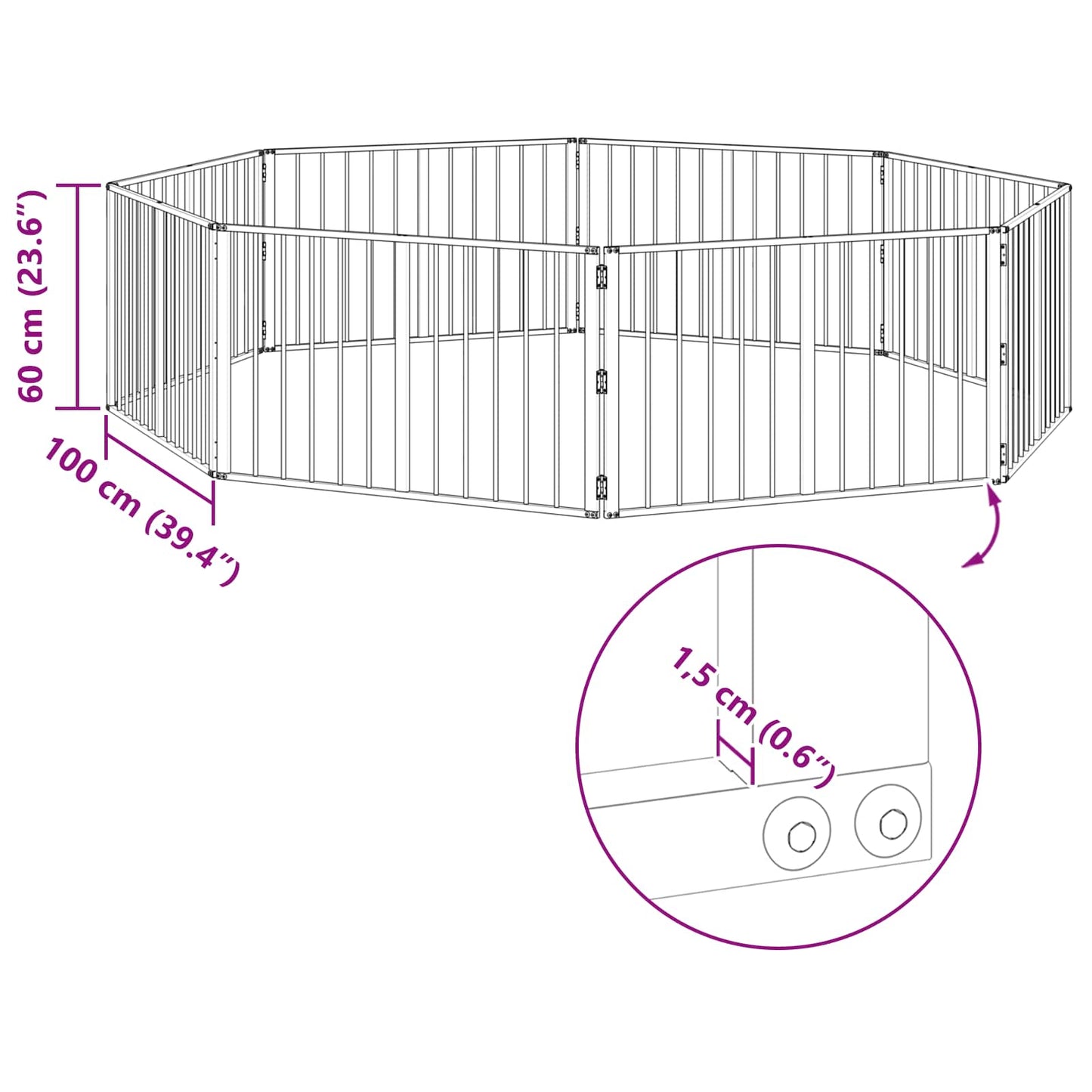 Dog Gate 8 pcs Black 100 x 60 cm Galvanised Steel