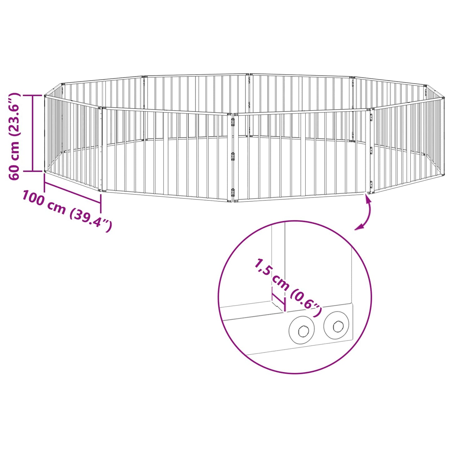 Dog Gate 10 pcs Black 100 x 60 cm Galvanised Steel
